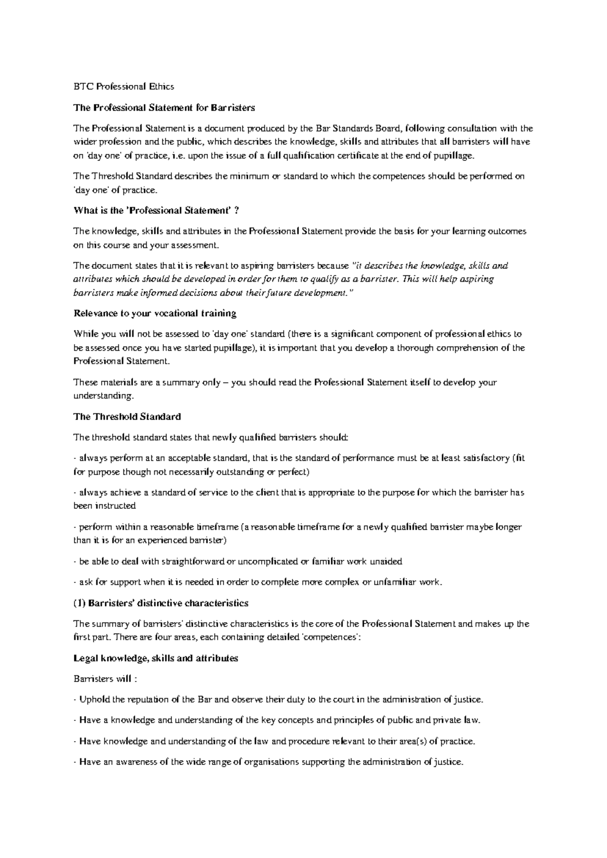 BTC Professional Ethics: Understanding the Professional Statement for ...