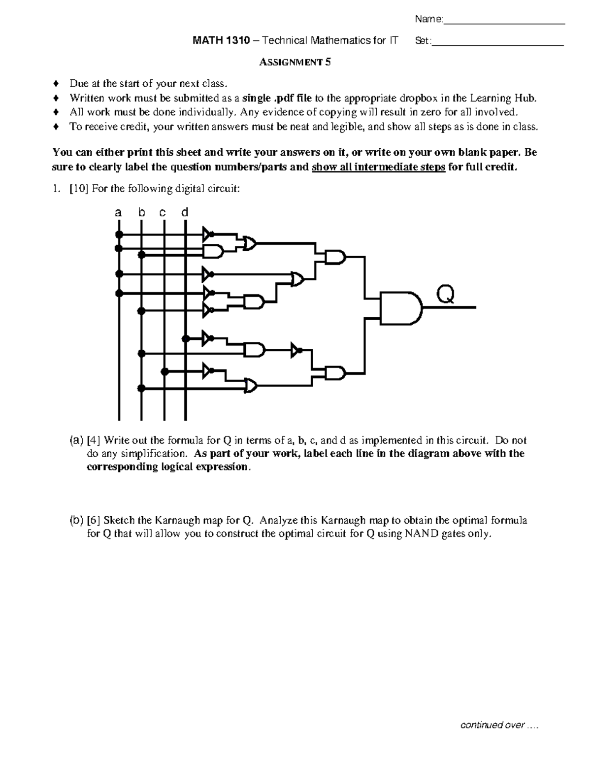 MATH 1310 - Technical Mathematics Assignment 5 Instructions and ...