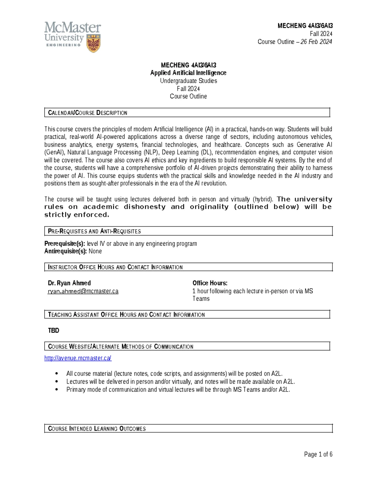 KINESIOL 2YY3 Summer 2024: Course Overview and Expectations - Studocu