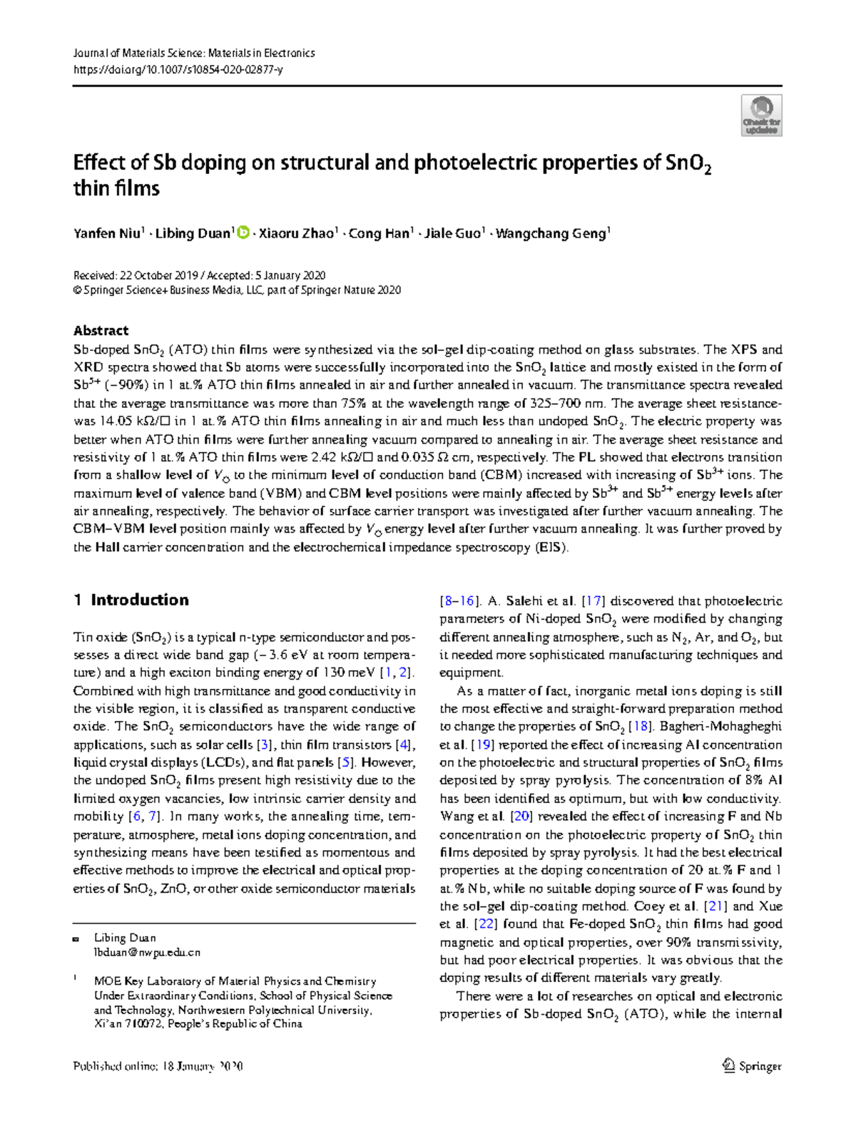 Effect of Sb Doping on Structural and Photoelectric Properties of SnO2 ...