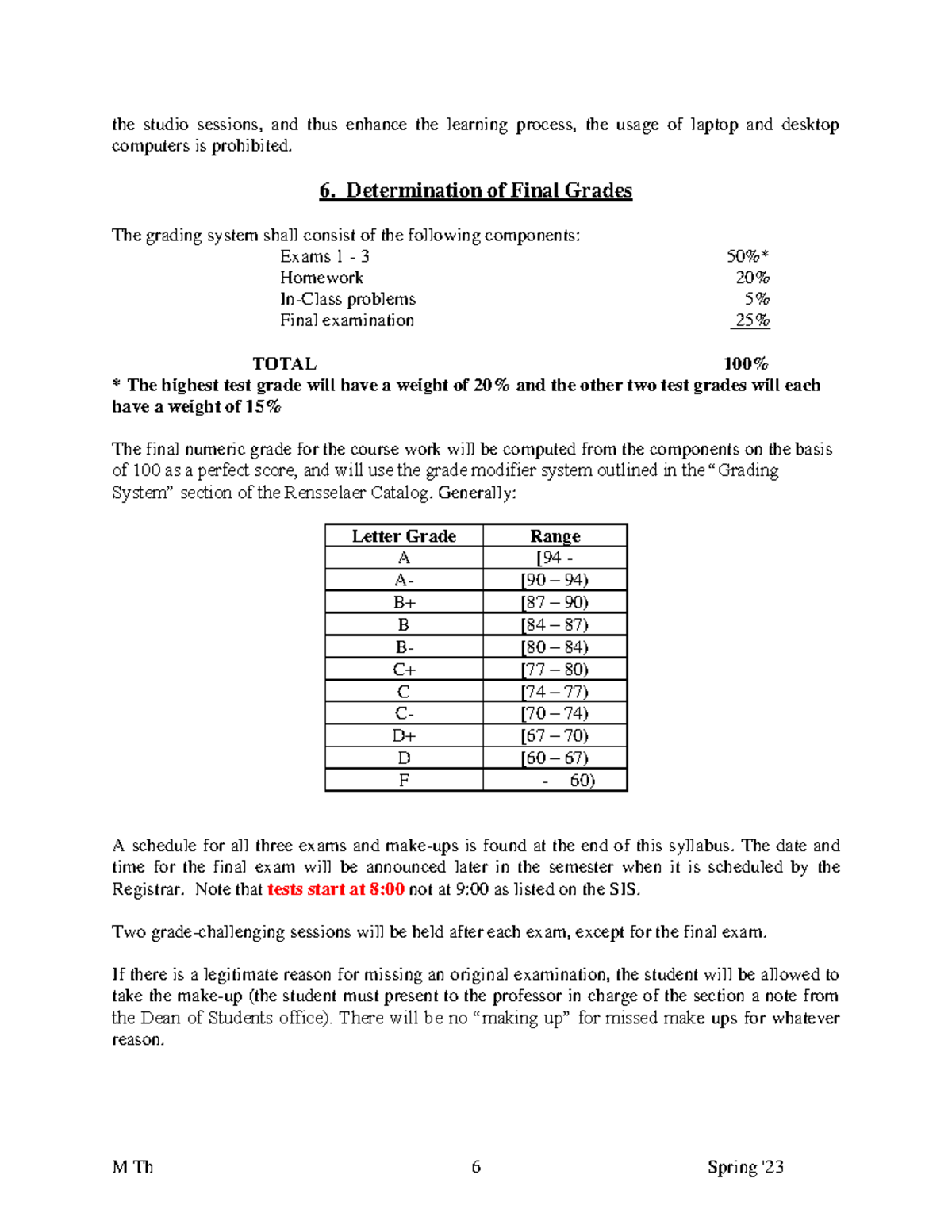 IEA S23 M-Th 6 Final Syllabus and Grading System Overview - Studocu