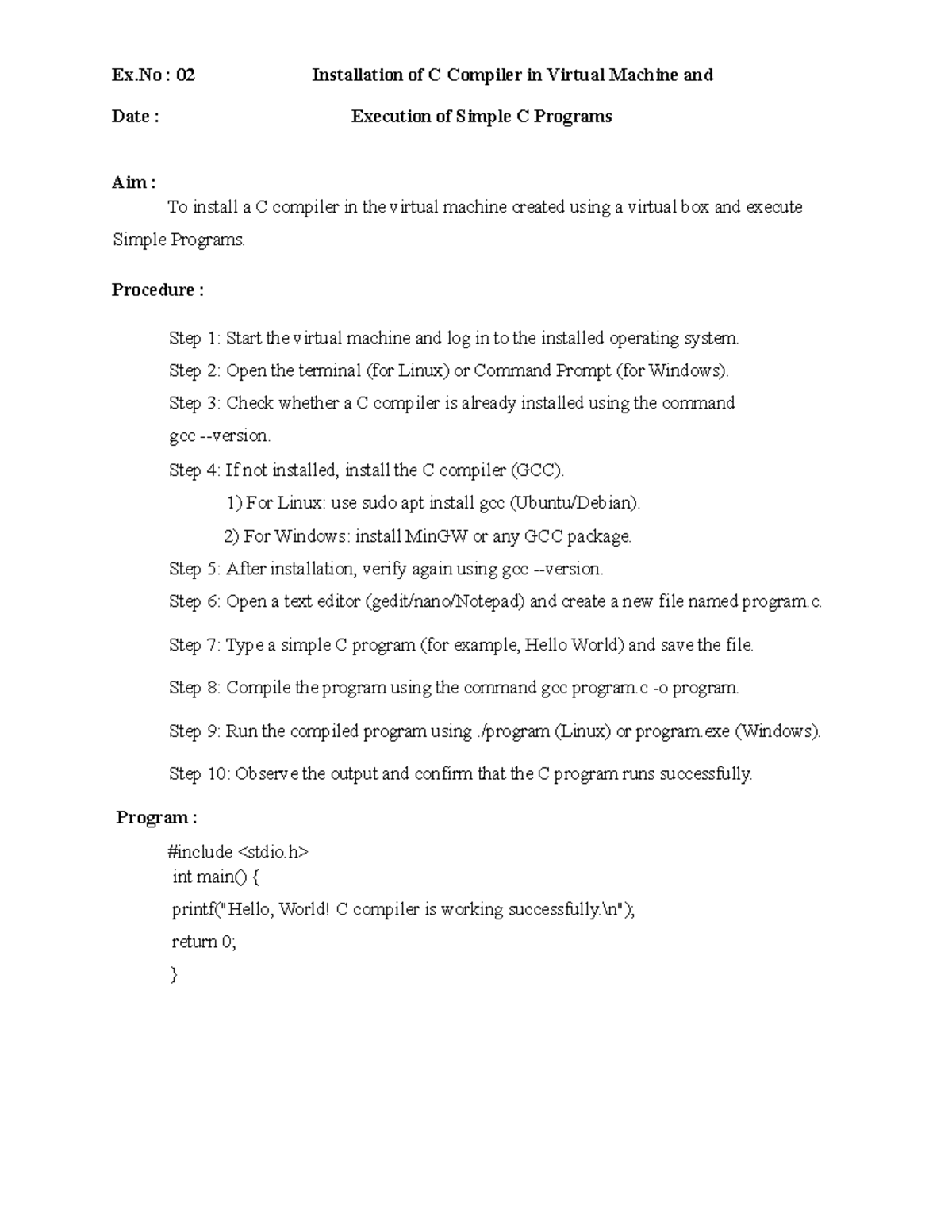 CC Week 2: Installing C Compiler in Virtual Machine and Running ...