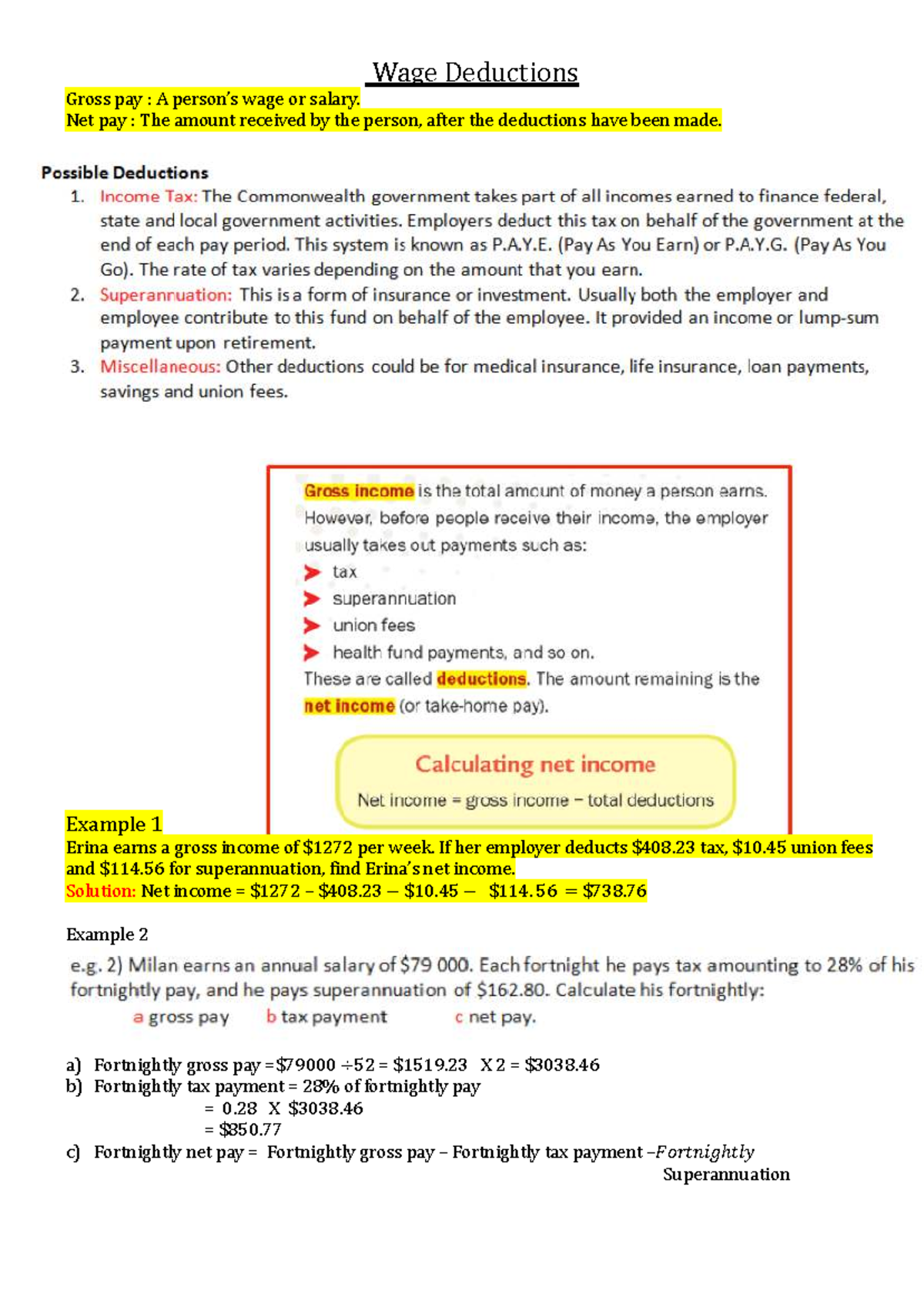 Wage Deductions & Income Tax Calculations: A Comprehensive Guide - Studocu