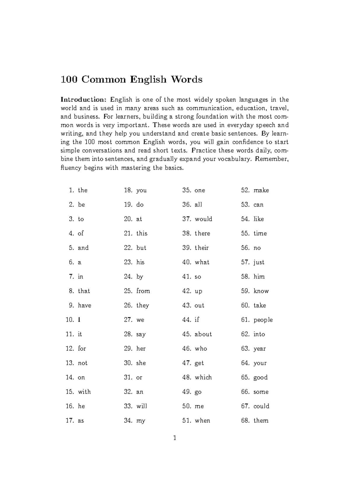 100 Common English Words: Essential Vocabulary for Beginners - Studocu