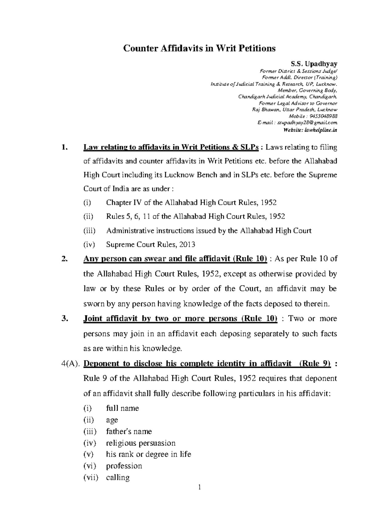 Counter Affidavits in Writ Petitions: Key Rules & Guidelines - Studocu