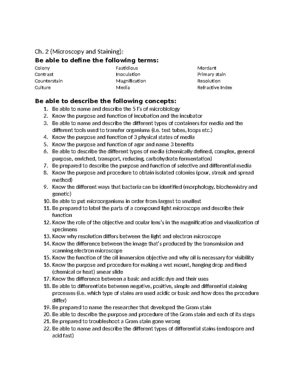 Microbiology 101: Ch. 2 Notes on Microscopy & Staining Techniques - Studocu