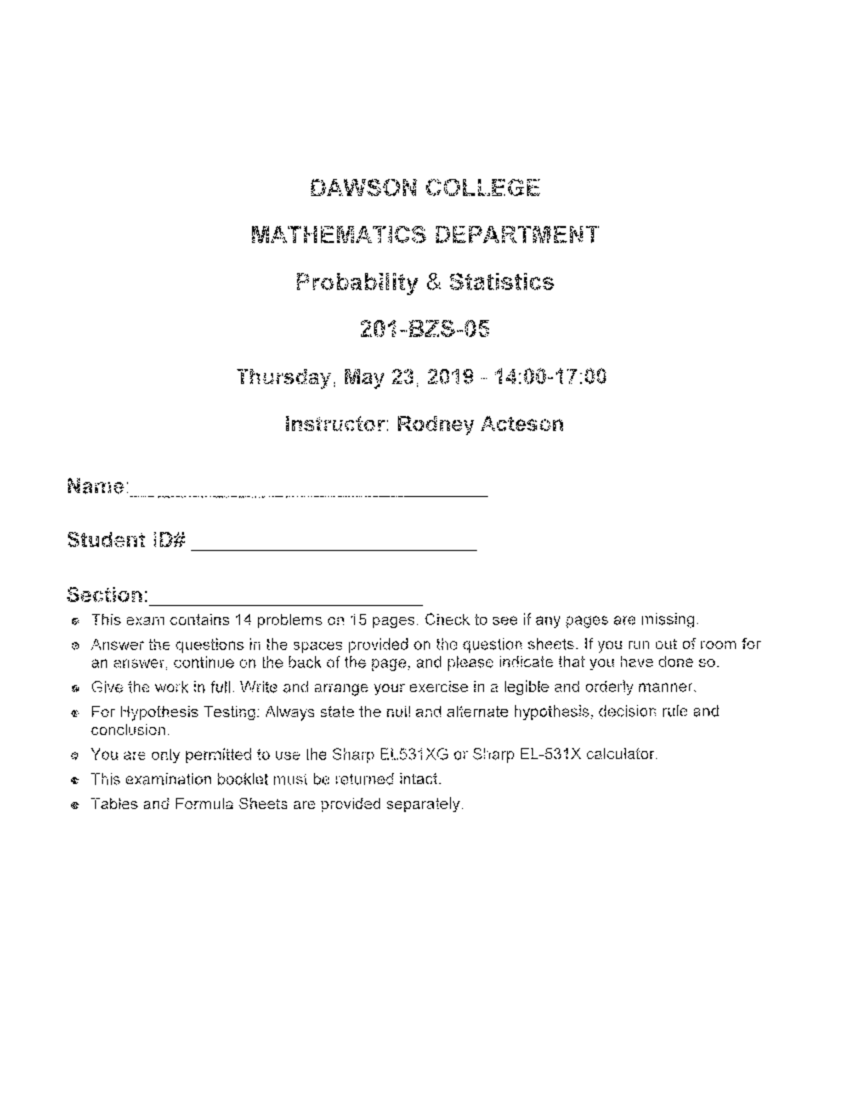 Probability & Statistics Past Final Exam Papers Review - Studocu