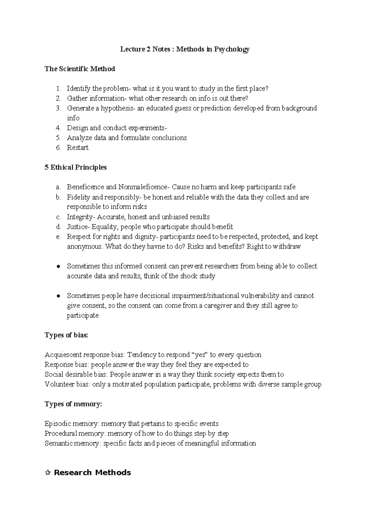 Lecture 2 Notes: Methods in Psychology and the Scientific Method - Studocu