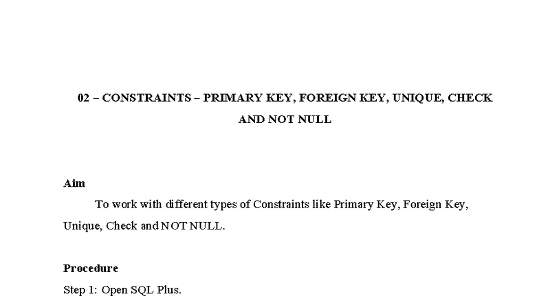 02 SQL Constraints: Primary Key, Foreign Key, Unique, Check, NOT NULL ...
