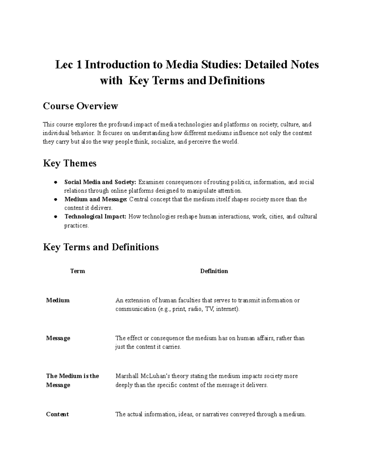 Lec 1 Introduction to Media Studies: Detailed Notes - Studocu