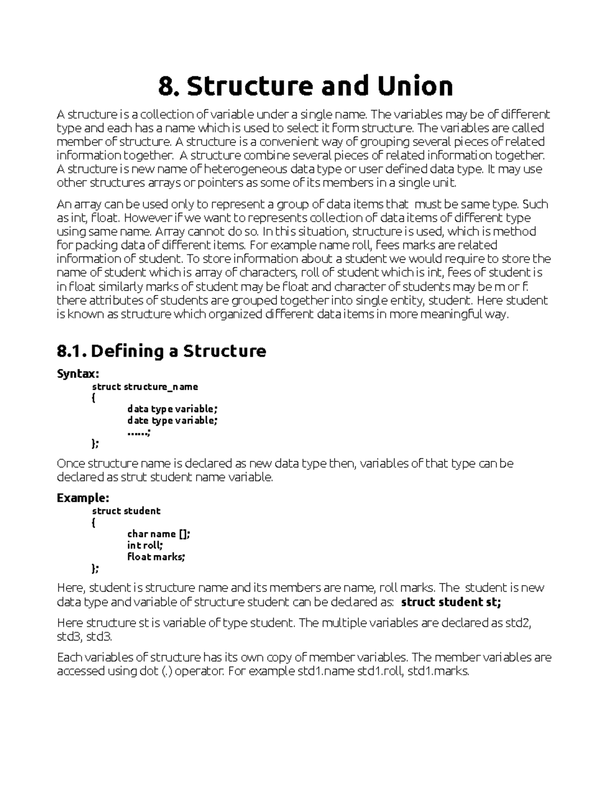 Structures and Unions: Key Concepts in Data Organization (CS101) - Studocu