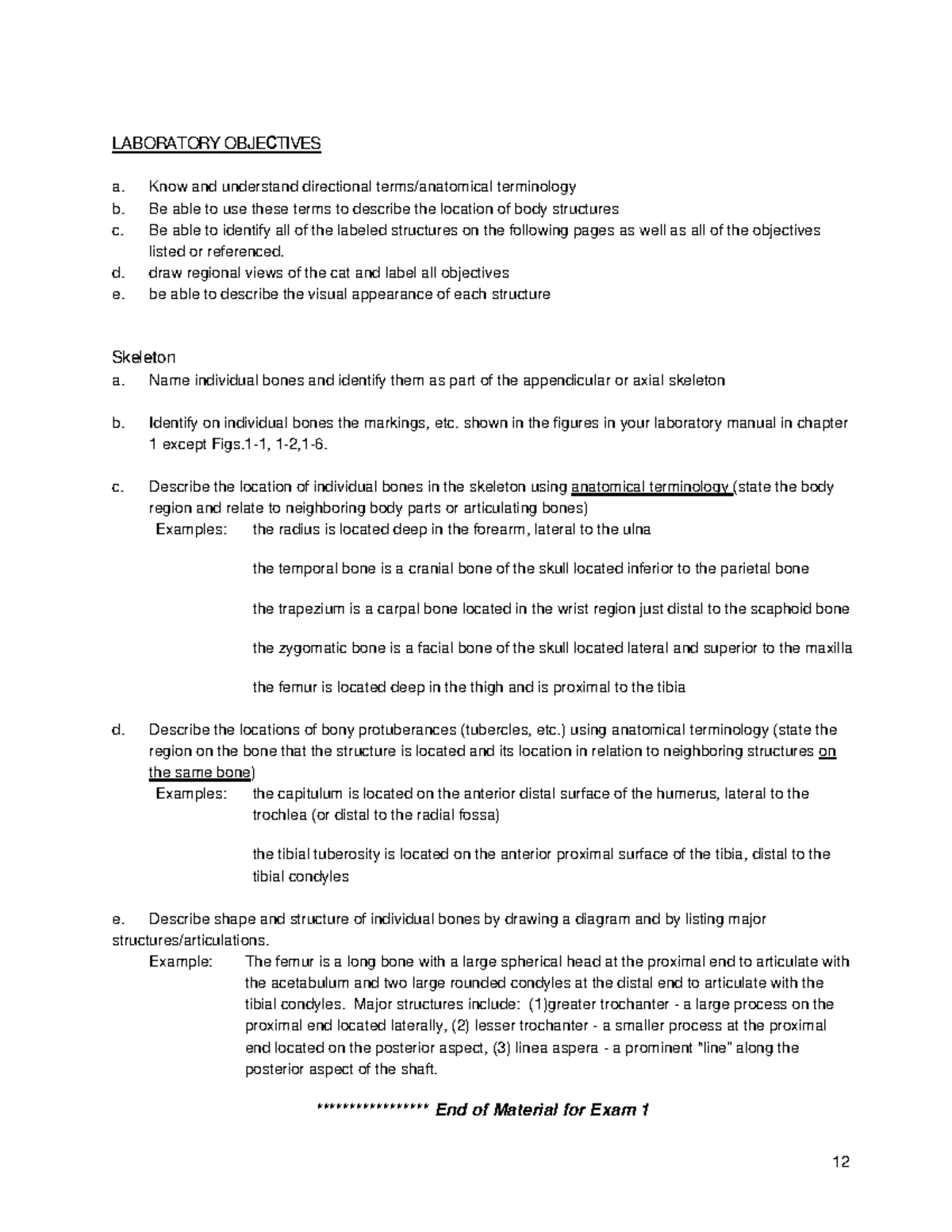 HHP 3110 lab objectives-1 - LABORATORY OBJECTIVES a. Know and ...