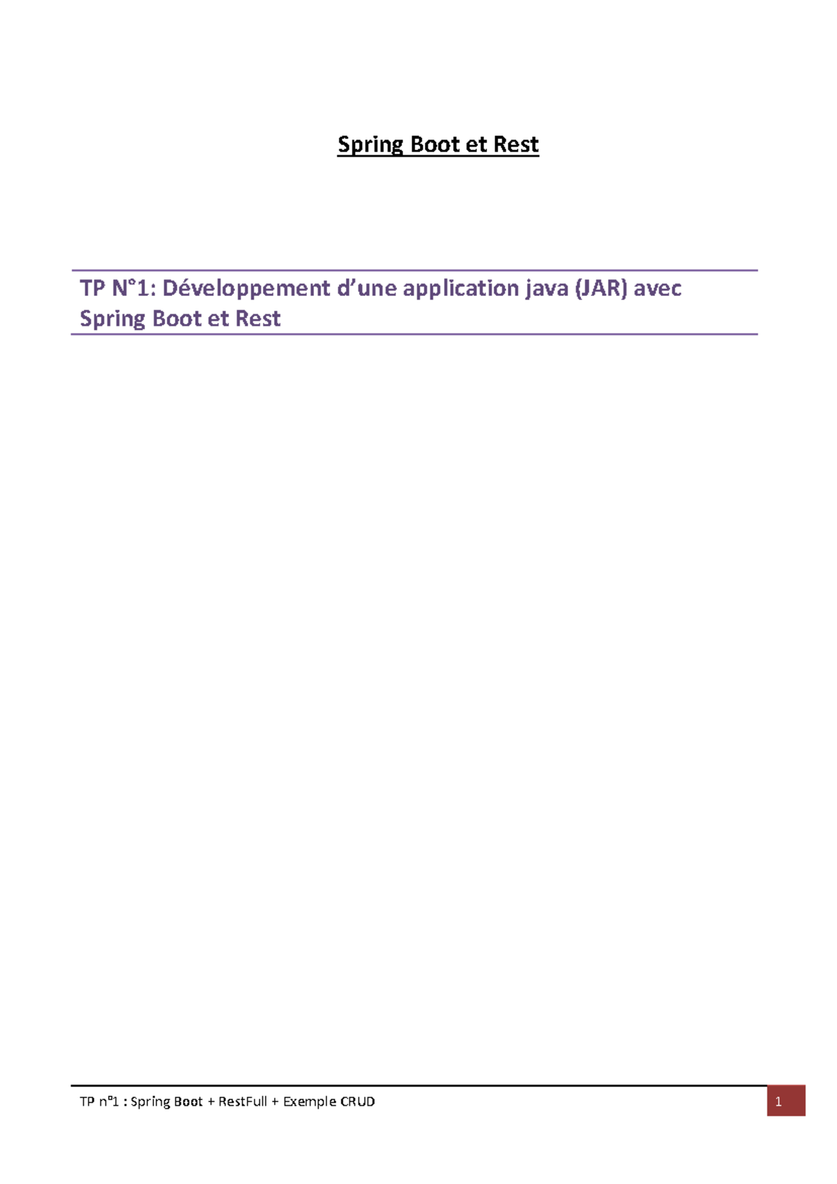 1- TP 1- Spring Boot + Rest + JAR - Spring Boot et Rest TP N°1 ...