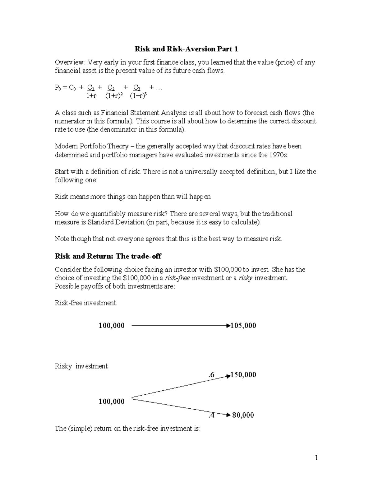 Risk and Risk Aversion: Part 1 Overview in Finance (FIN 101) - Studocu
