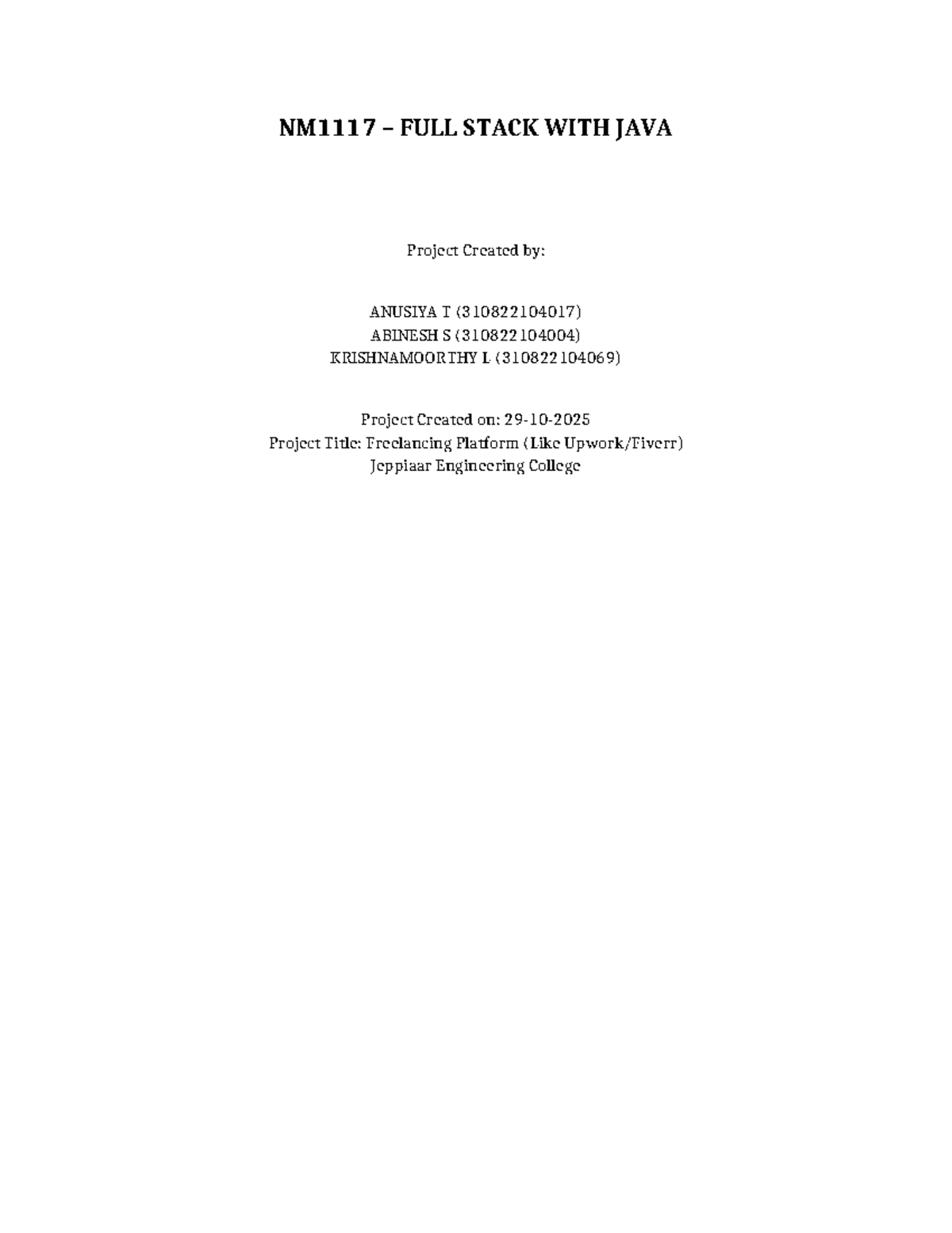 Freelancing Platform Detailed NM Report - Full Stack with Java Project ...