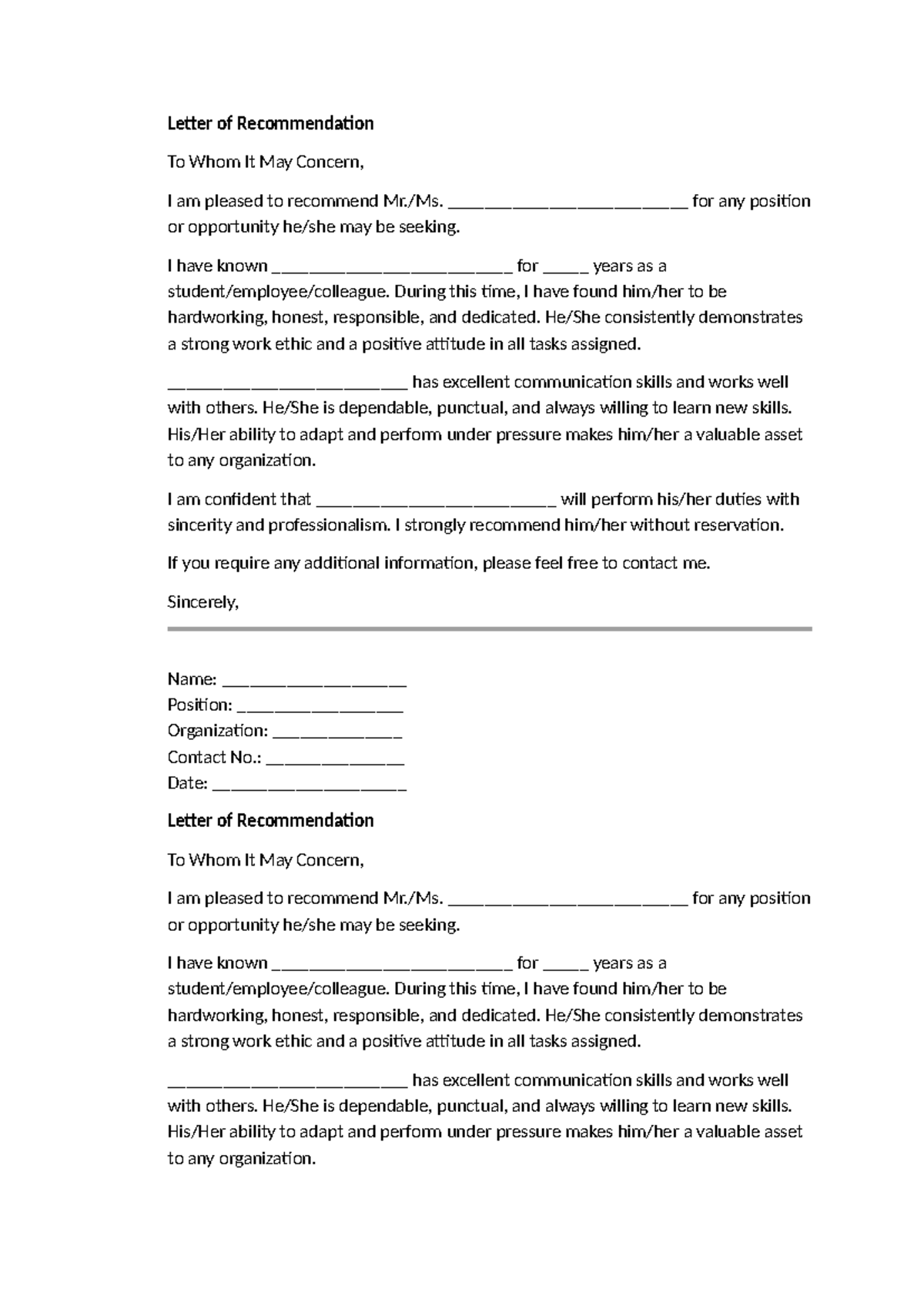 Letter of Recommendation for Employment Opportunities - Studocu