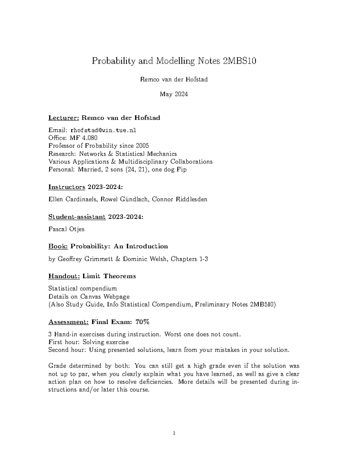 Probability and Modelling Final Exam Notes (2MBS) - Studeersnel