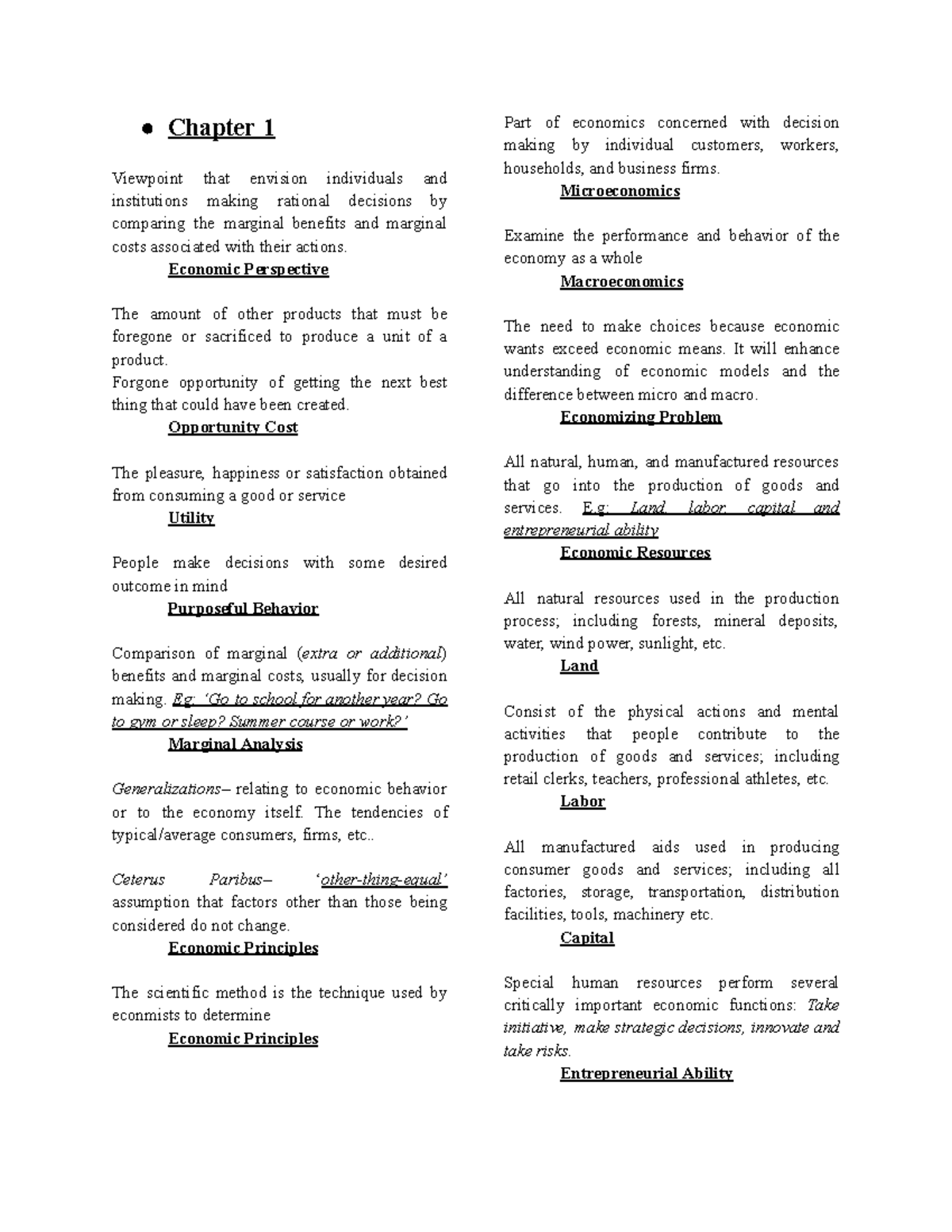 Econ 101 - Chapter 1 & 3 Study Notes on Economic Principles - Studocu
