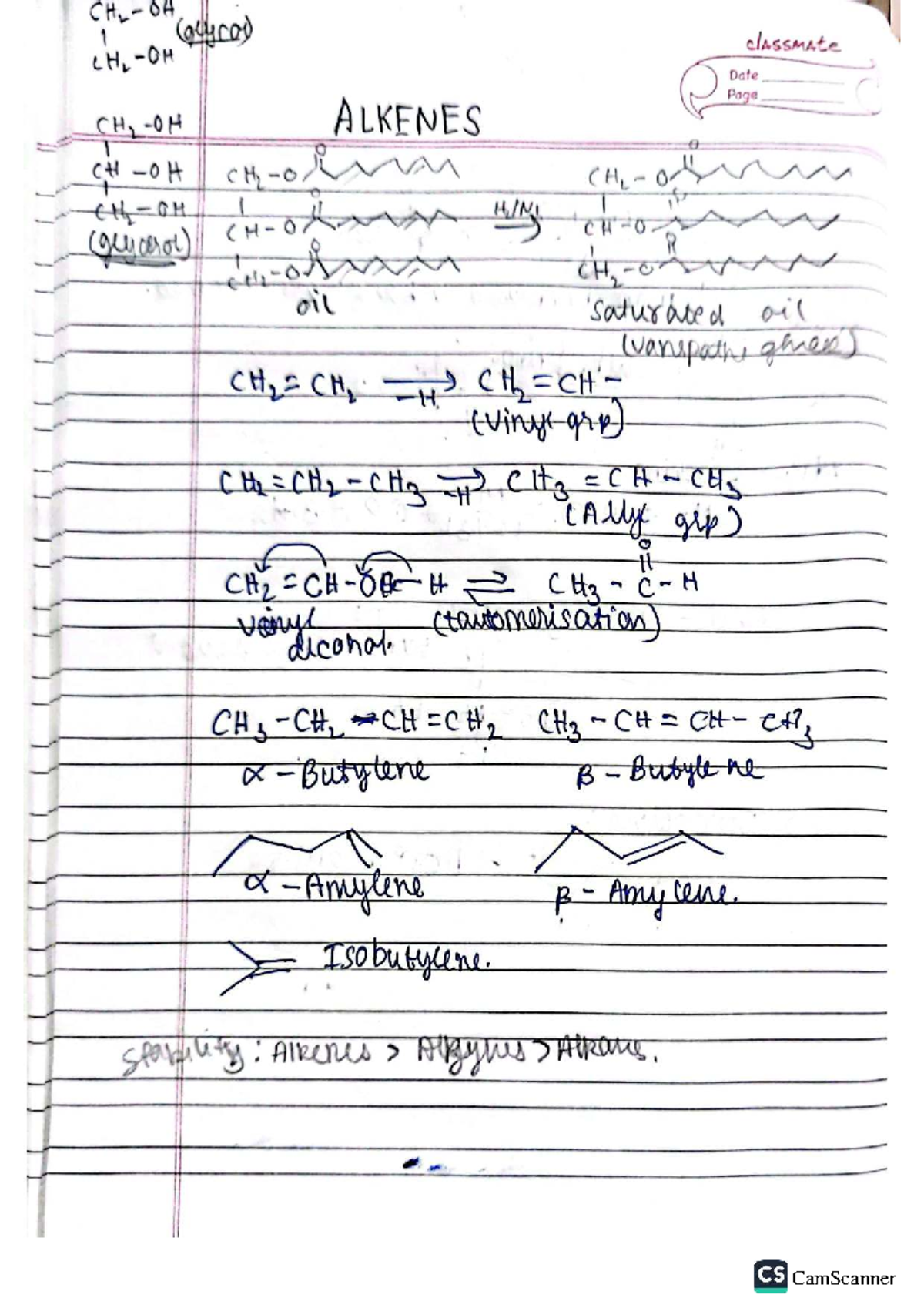Alkenes Study Notes for OH 1 Classmate - Studocu
