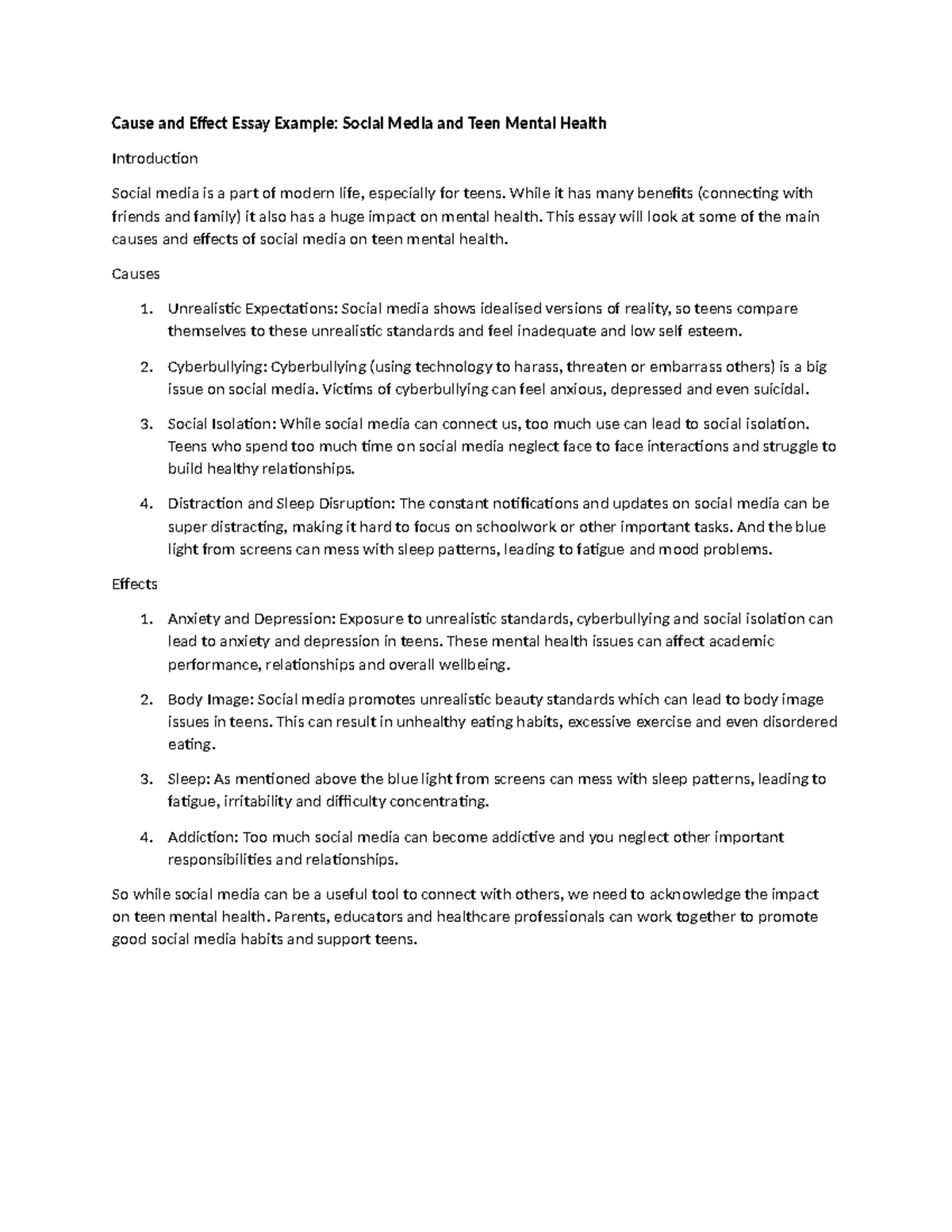 Cause and Effect Essay Example - While it has many benefits (connecting ...