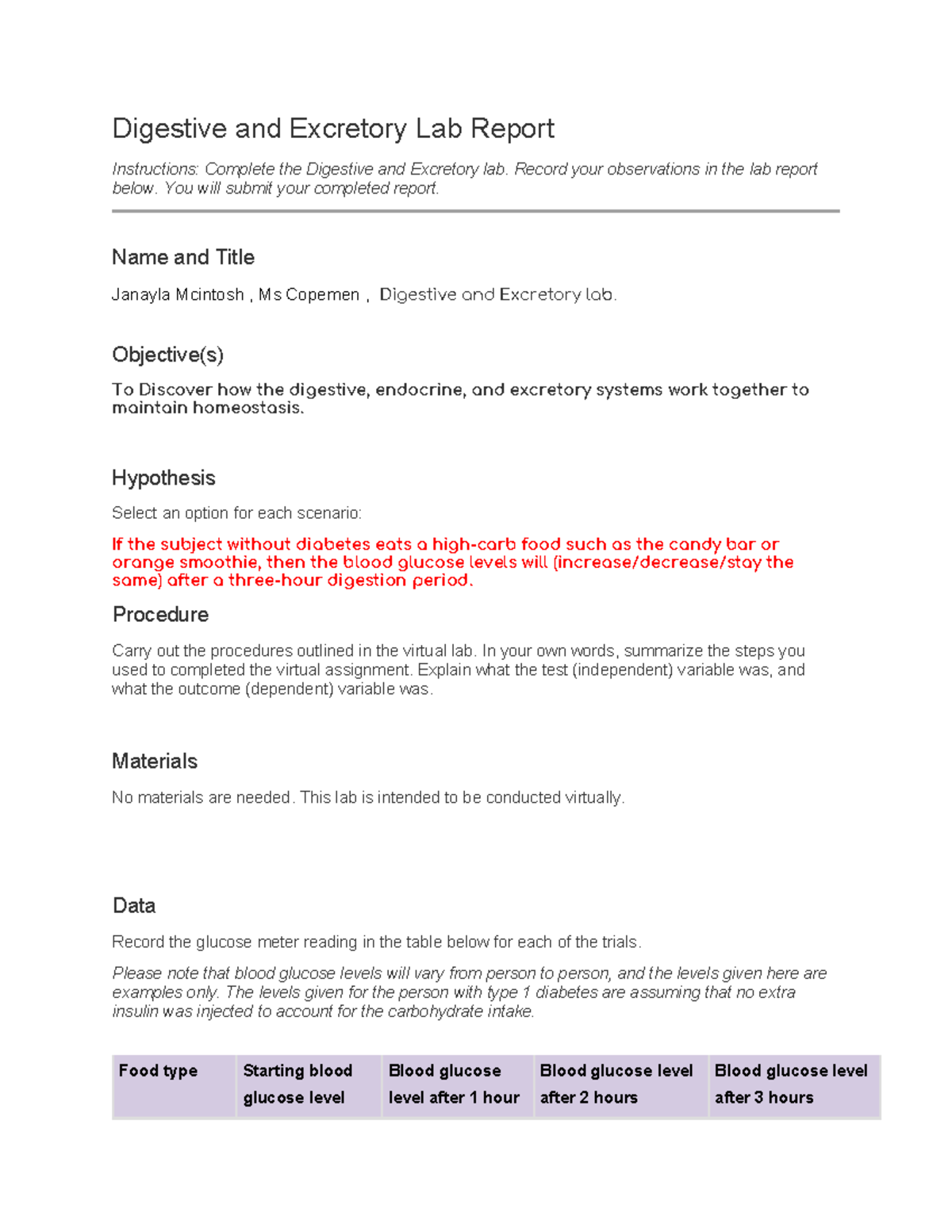 Science 6.03 Lab Report: Digestive and Excretory Systems Analysis - Studocu