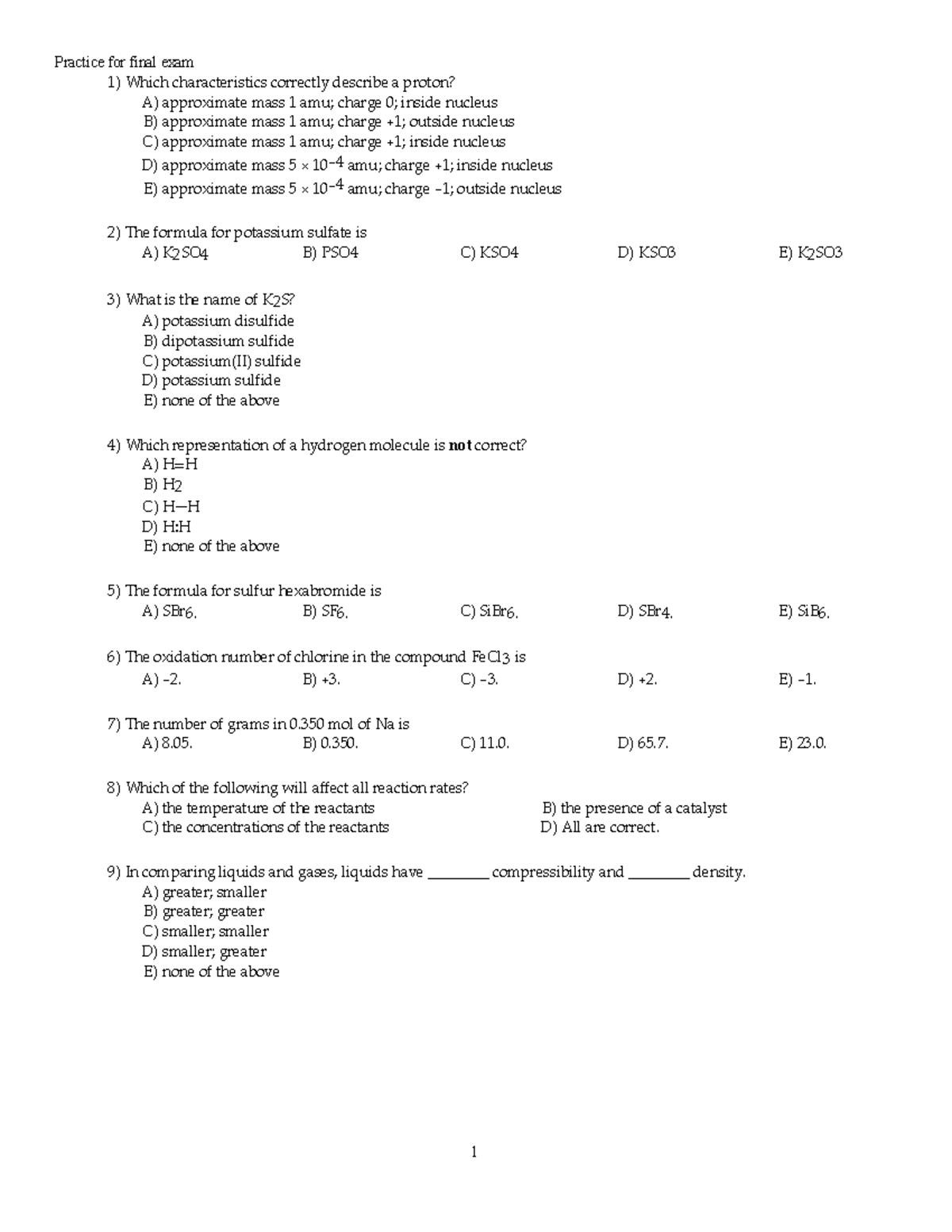 Practice for Final Exam: Chemistry 30A Review & Answer Key - Studocu