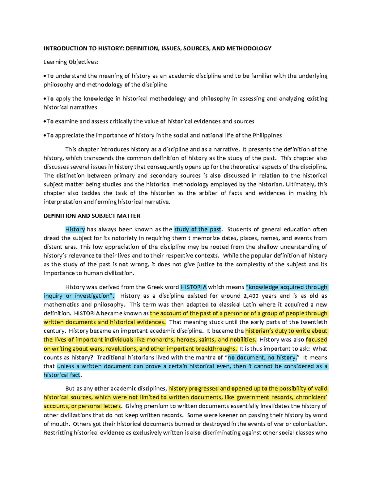 Introduction TO History - INTRODUCTION TO HISTORY: DEFINITION, ISSUES ...