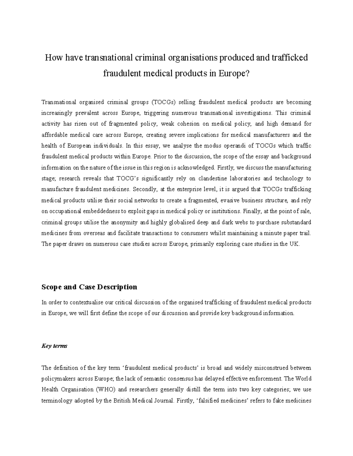 TOC - Major Paper 2: Trafficking of Fraudulent Medical Products by ...