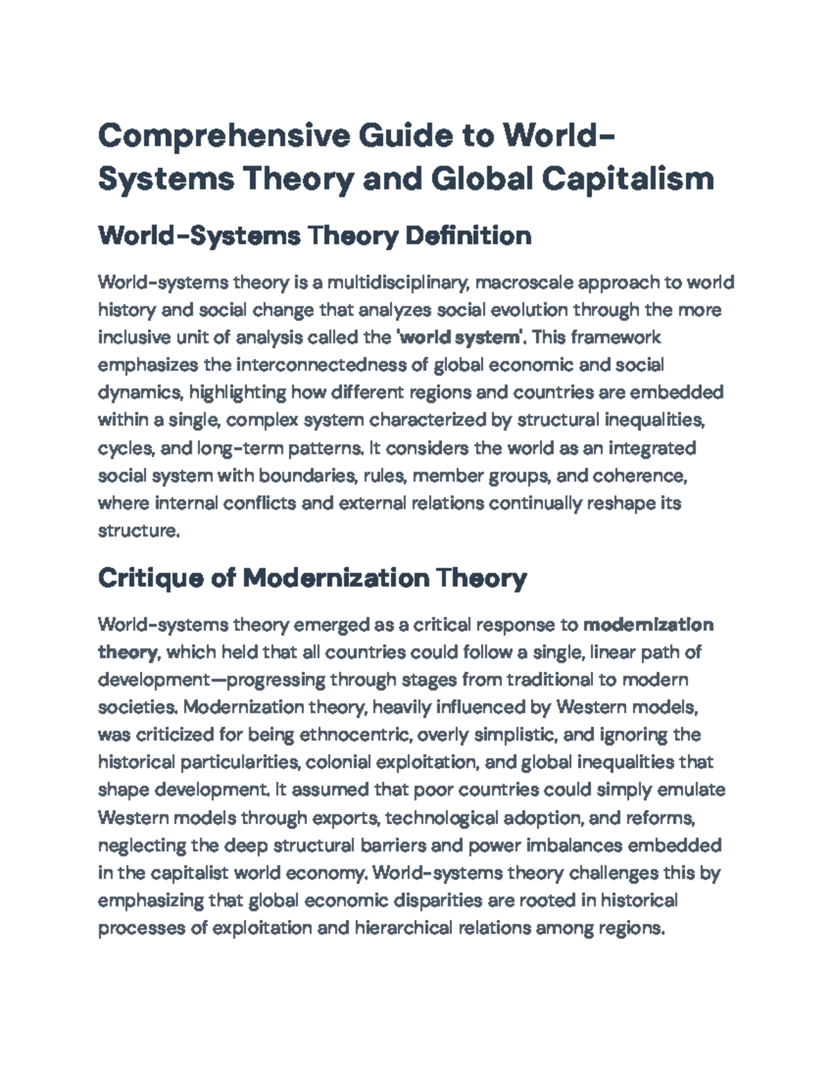 Comprehensive Overview of World-Systems Theory (SOC401) - Studocu