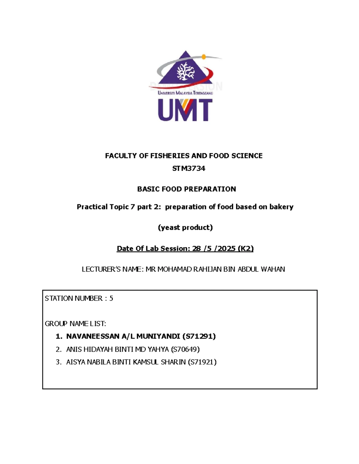 LAB Report Kitchen 2 - for Food preparation labf - FACULTY OF FISHERIES ...
