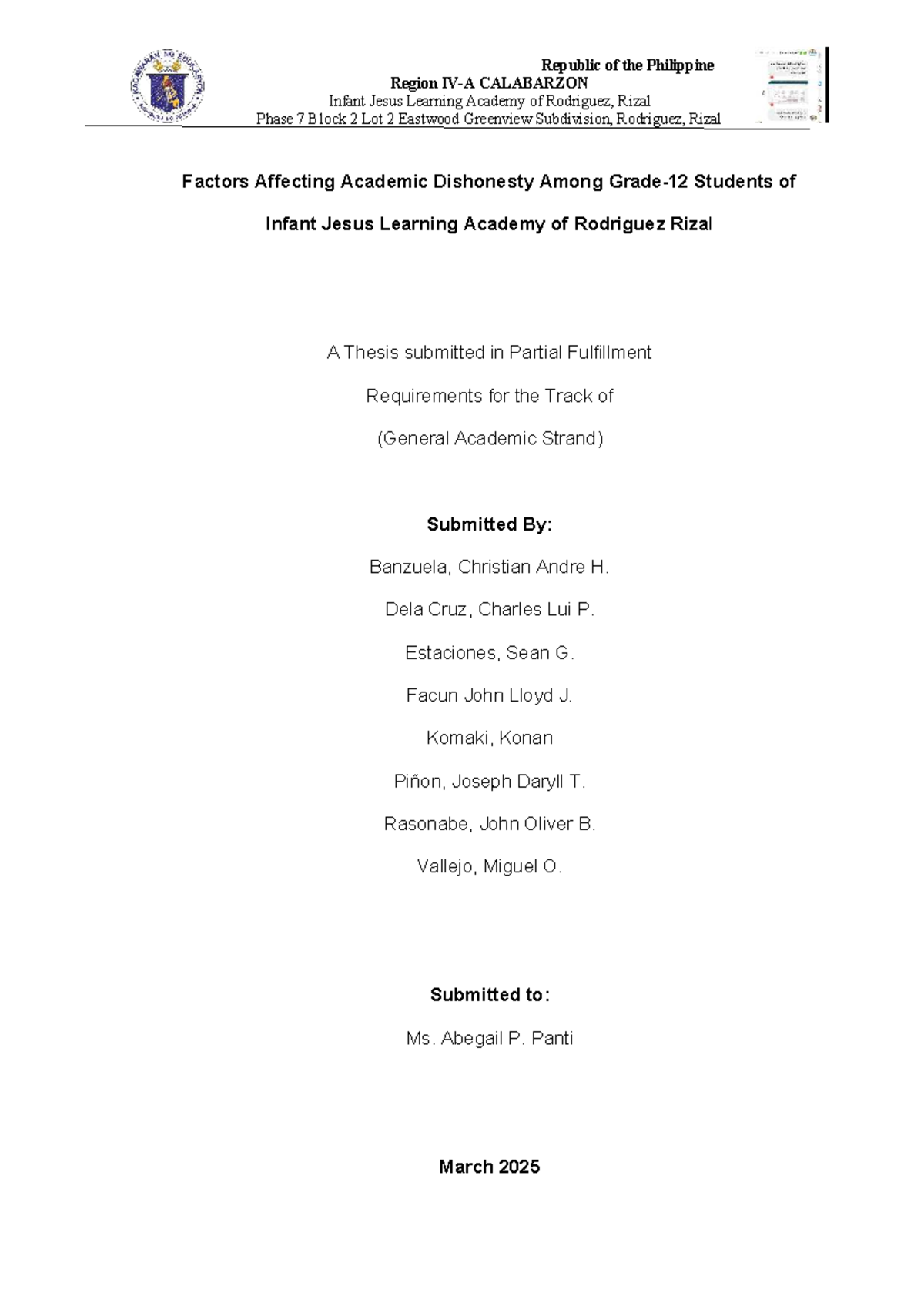 Factors Influencing Academic Dishonesty Among Senior High Students (GAS ...