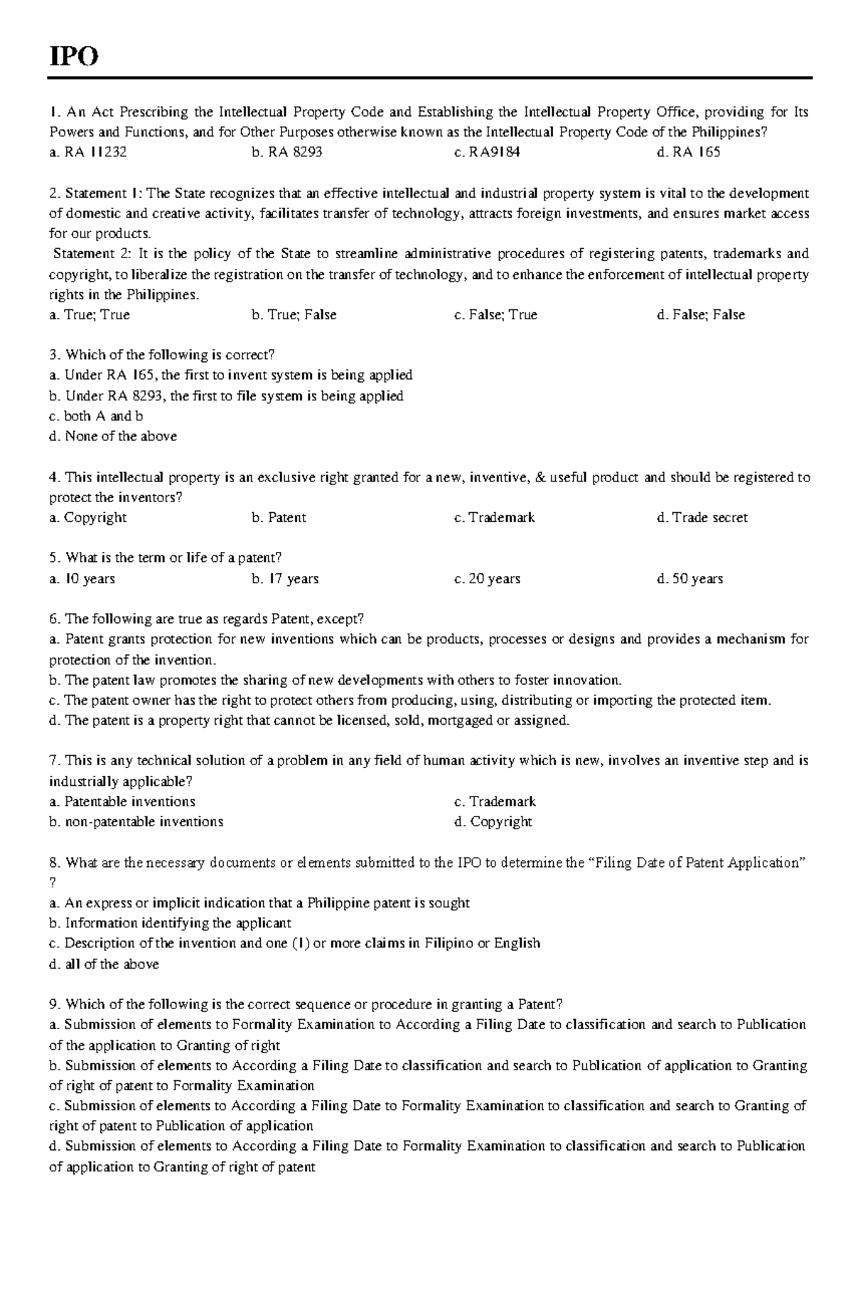 IPO - Understanding Intellectual Property Law Standards and Practices ...