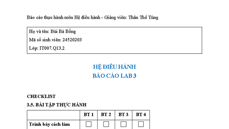 [OS] Mau bao cao LAB 3 - ádfadsfasdf - Họ và tên: Bùi Bá Bổng Mã số ...