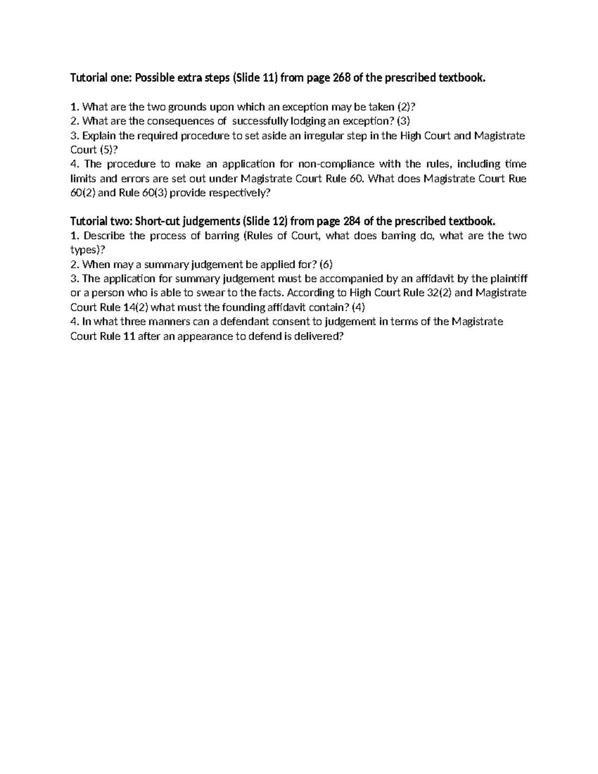 LCVP Tutorial Questions: Extra Steps & Judgements Overview - Studocu