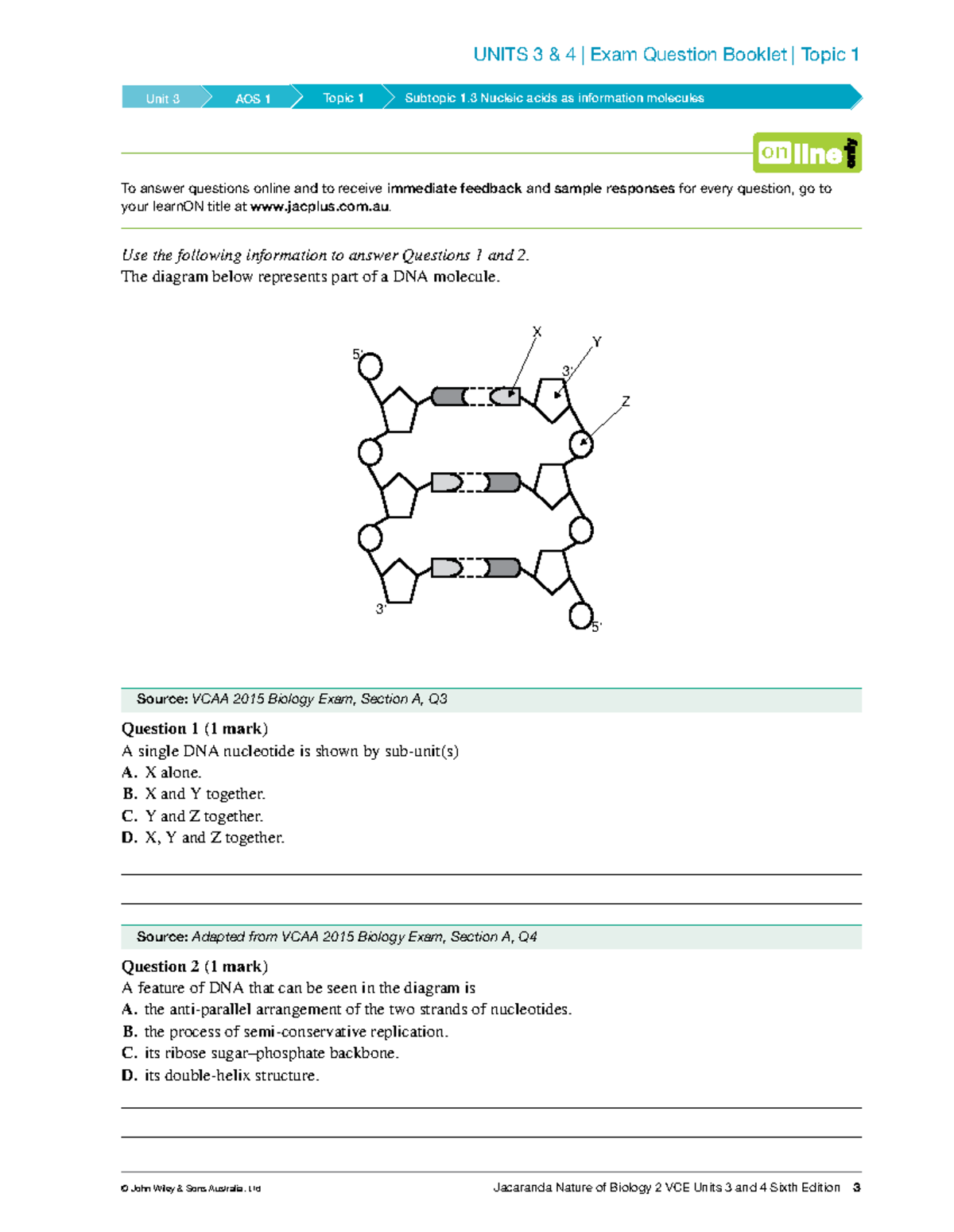 nucleic acids biology unit 3 practise questions - UNITS 3 & 4 | Exam ...