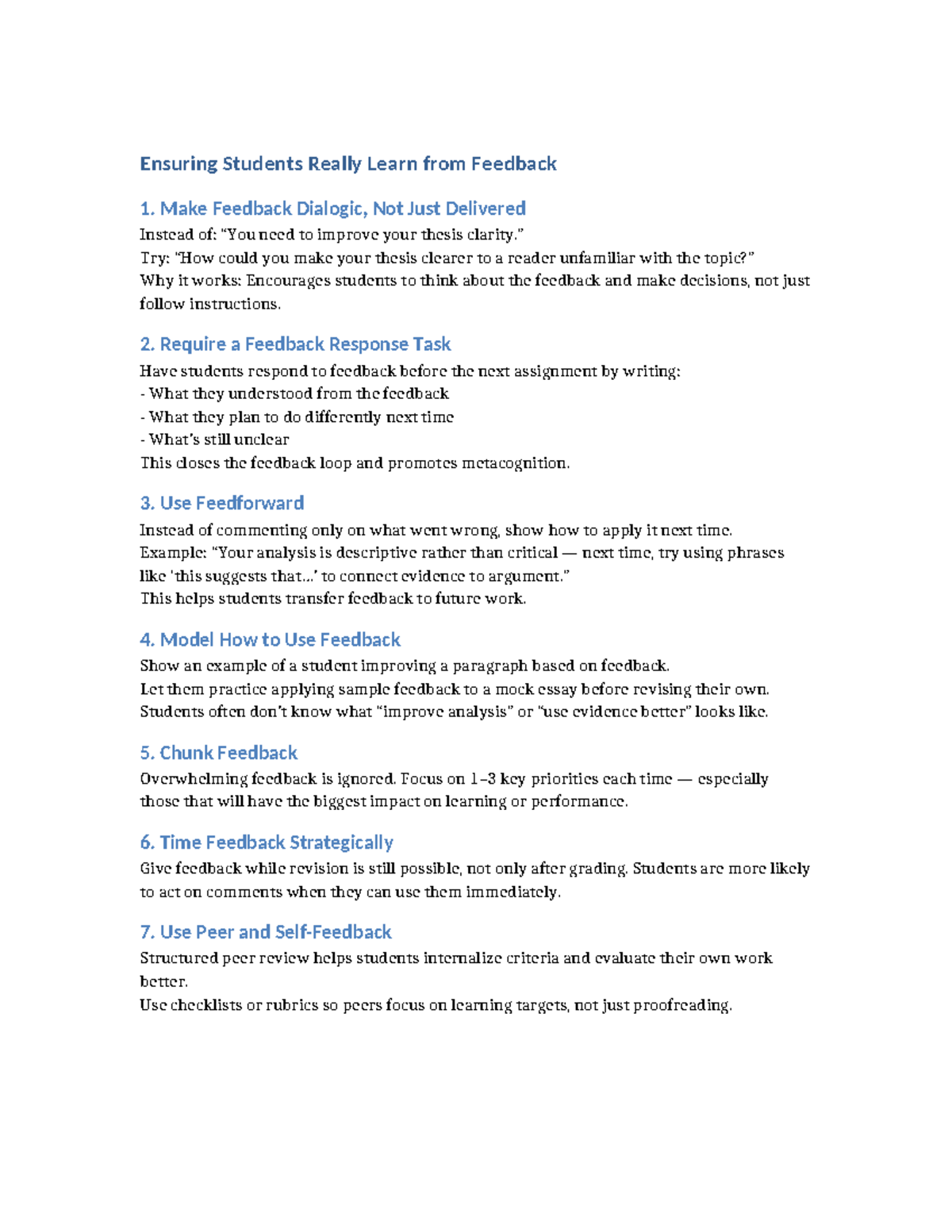 Strategies for Effective Student Feedback: Enhancing Learning - Studocu
