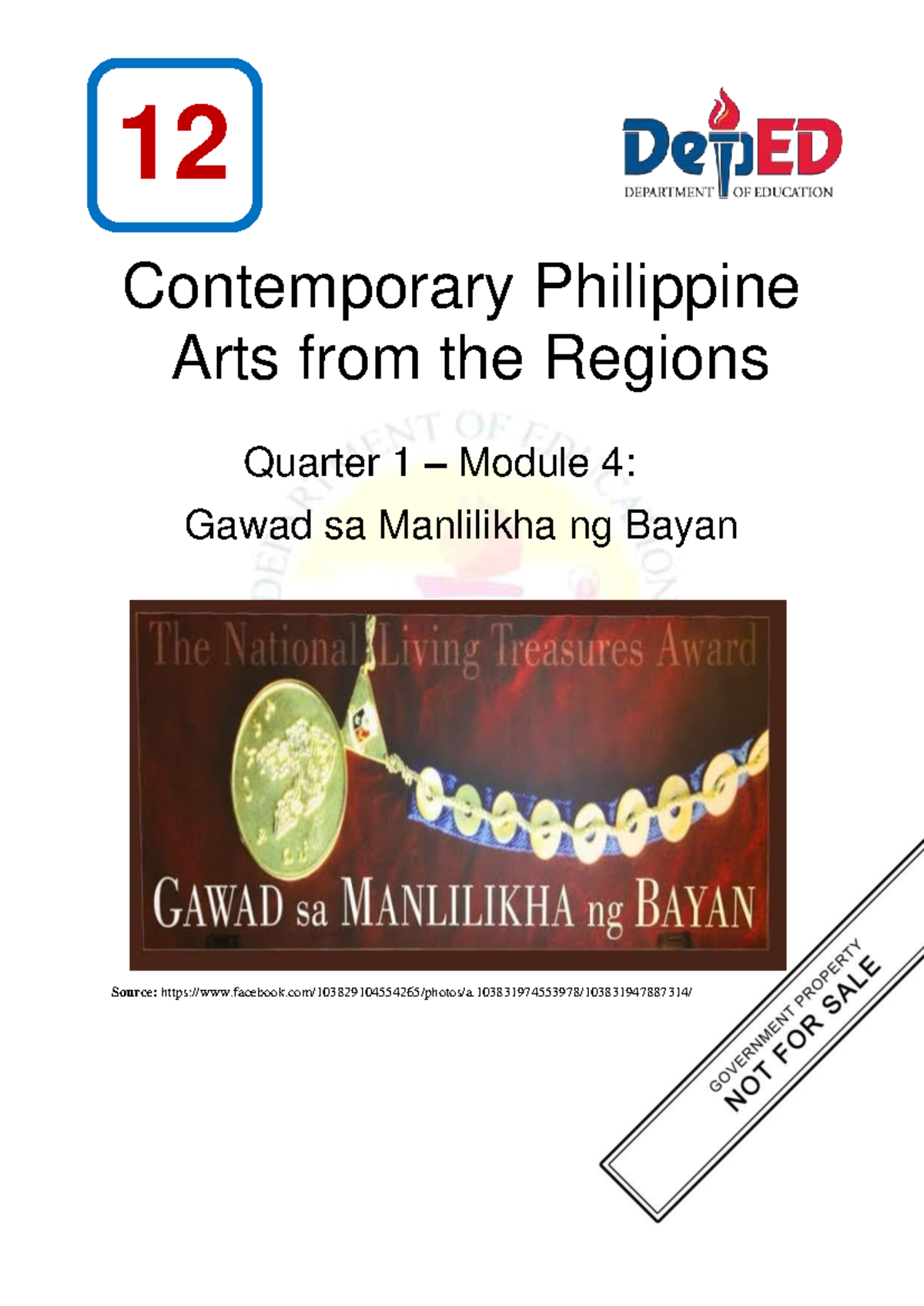 CPAR- Grade 12 Quarter 1 - Module 4: Gawad sa Manlilikha ng Bayan Notes ...