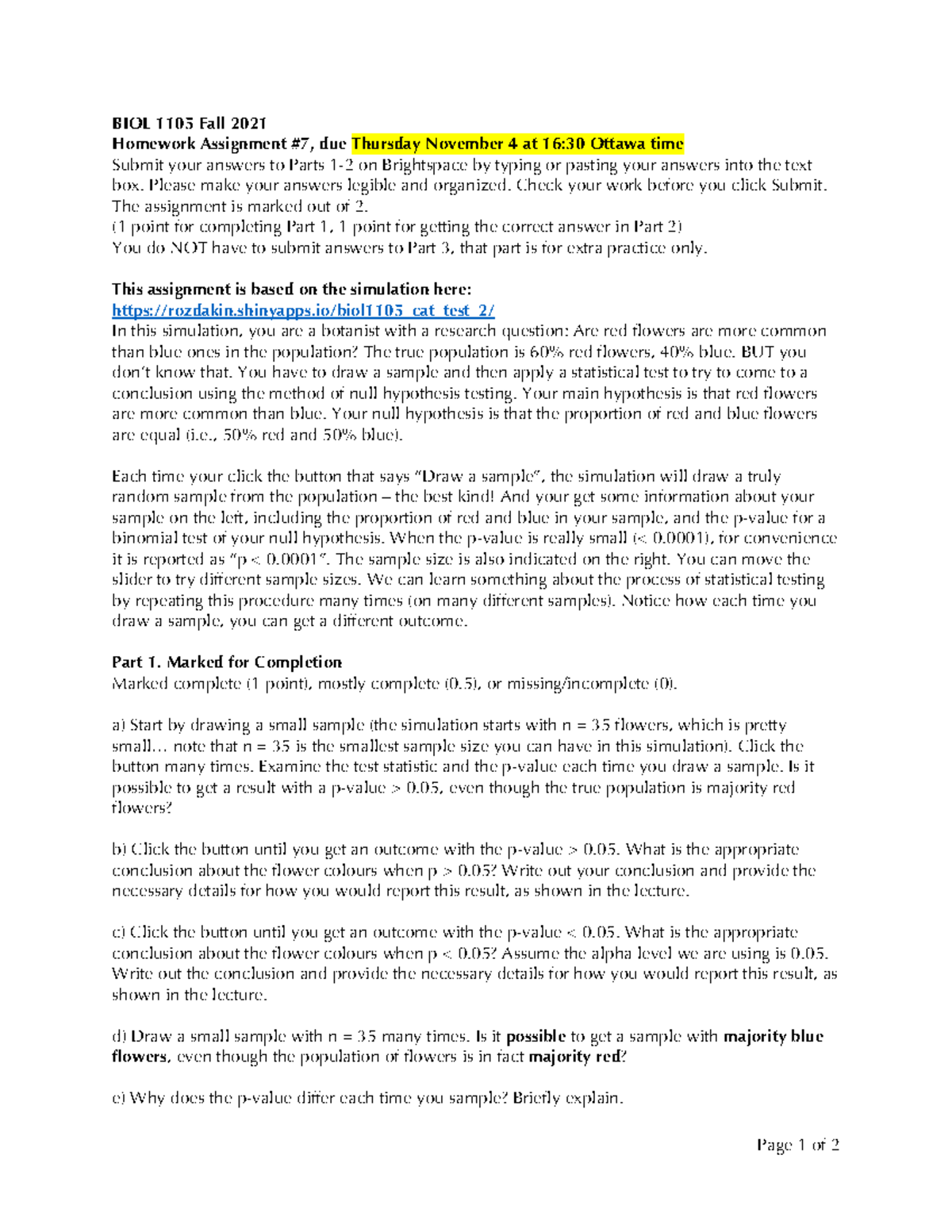 BIOL 1105 Fall 2021 Homework Assignment #7 Instructions & Guide - Studocu