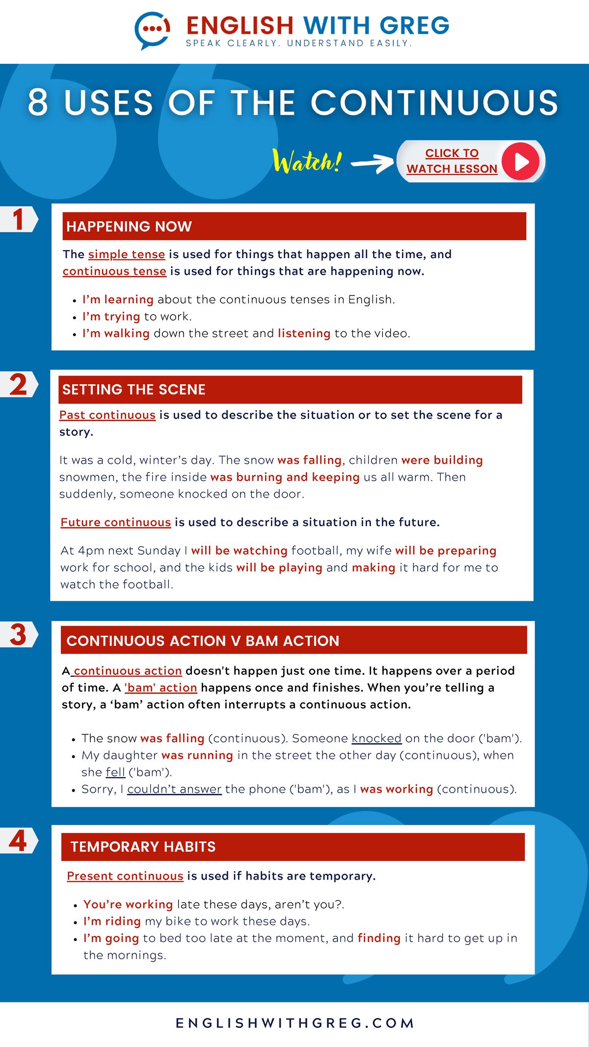 11) 8 Ways to Use Present Continuous - 1 2 3 HAPPENING NOW I’m learning ...