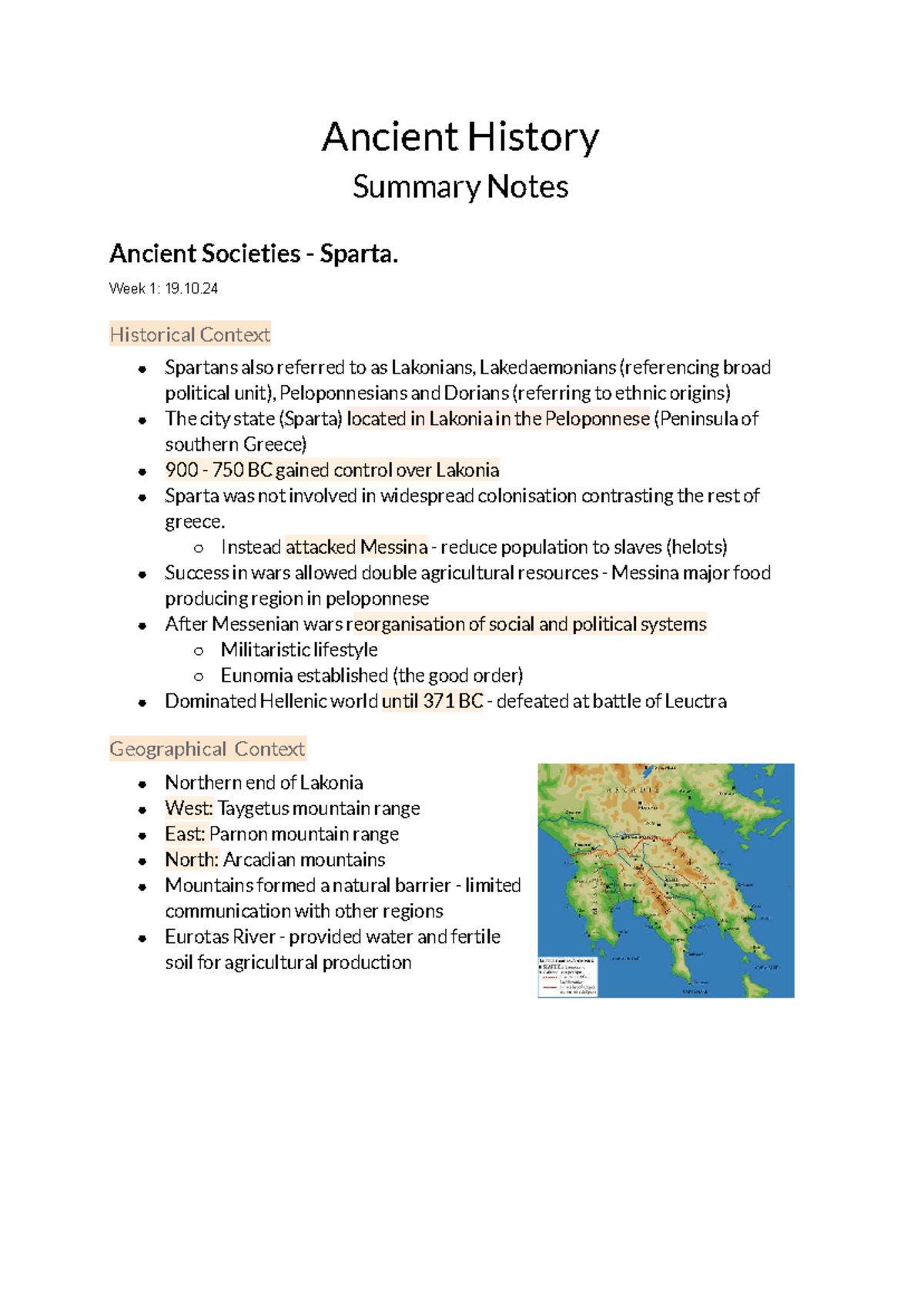SPARTA THE BATTLE OF LECTURA - Ancient History Summary Notes Ancient ...
