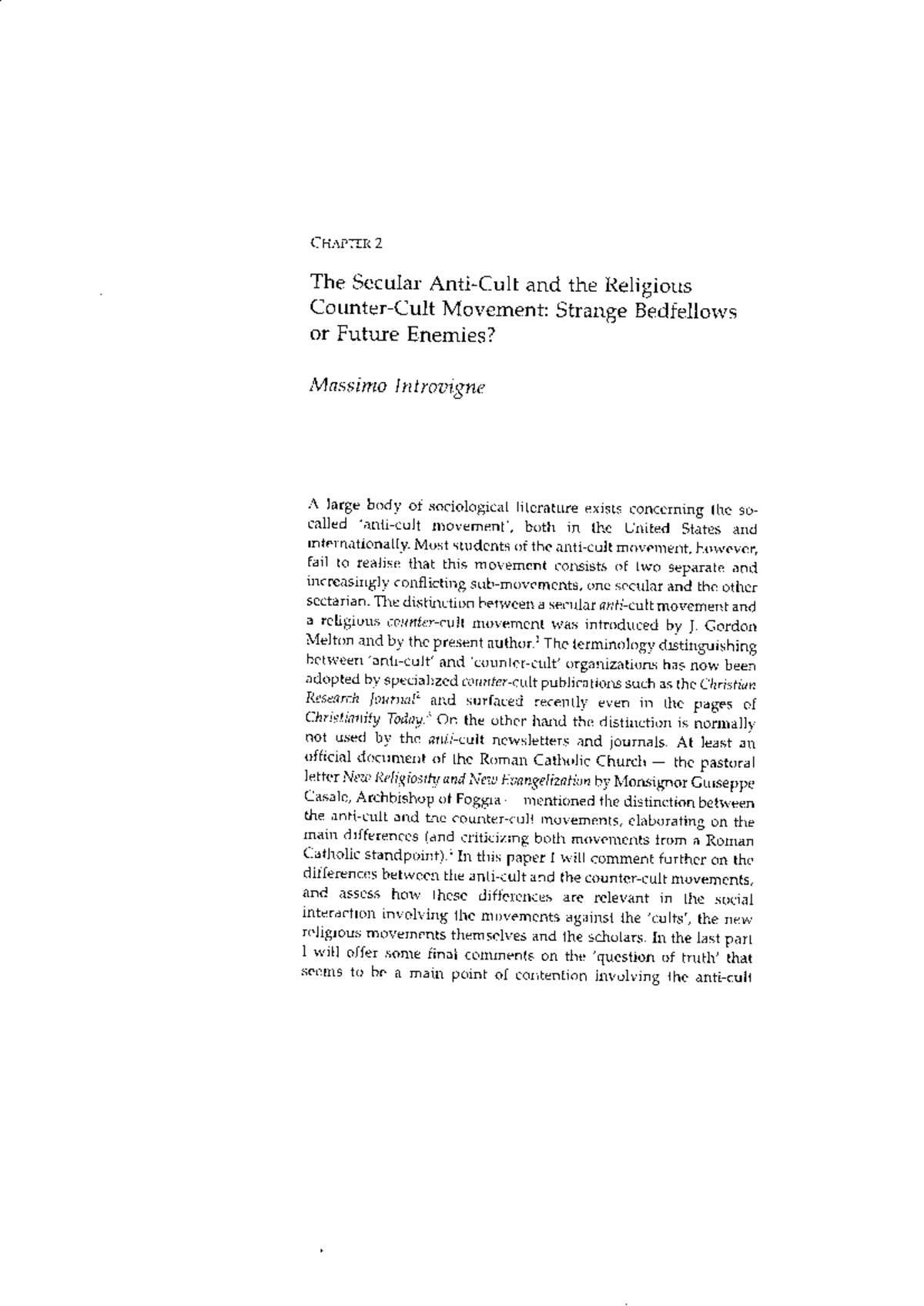 Introvigne (1995) The Secular Anti-Cult & Religious Counter-Cult ...