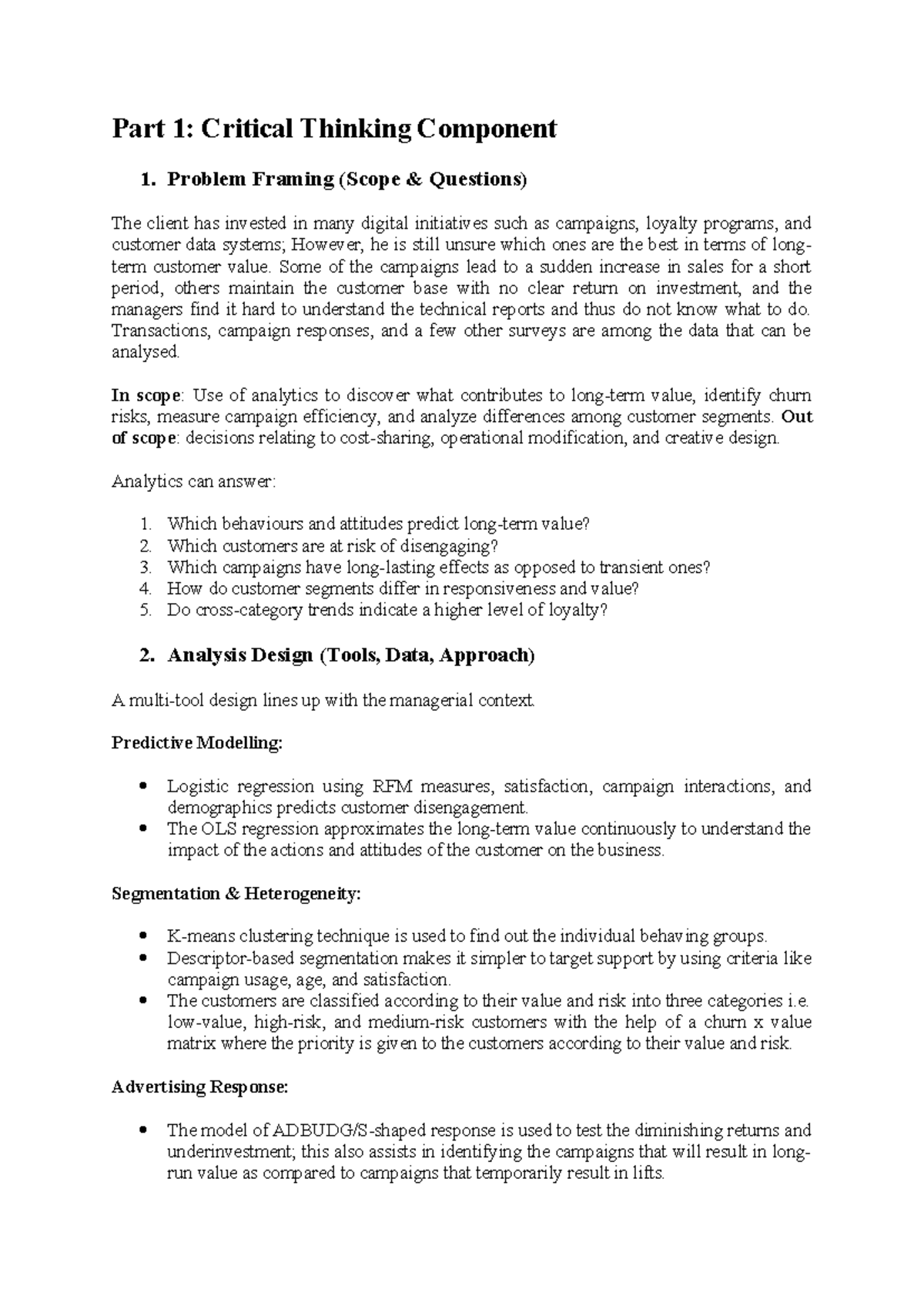 MARK3054 Individual Report: Critical Thinking & Analytics Insights ...