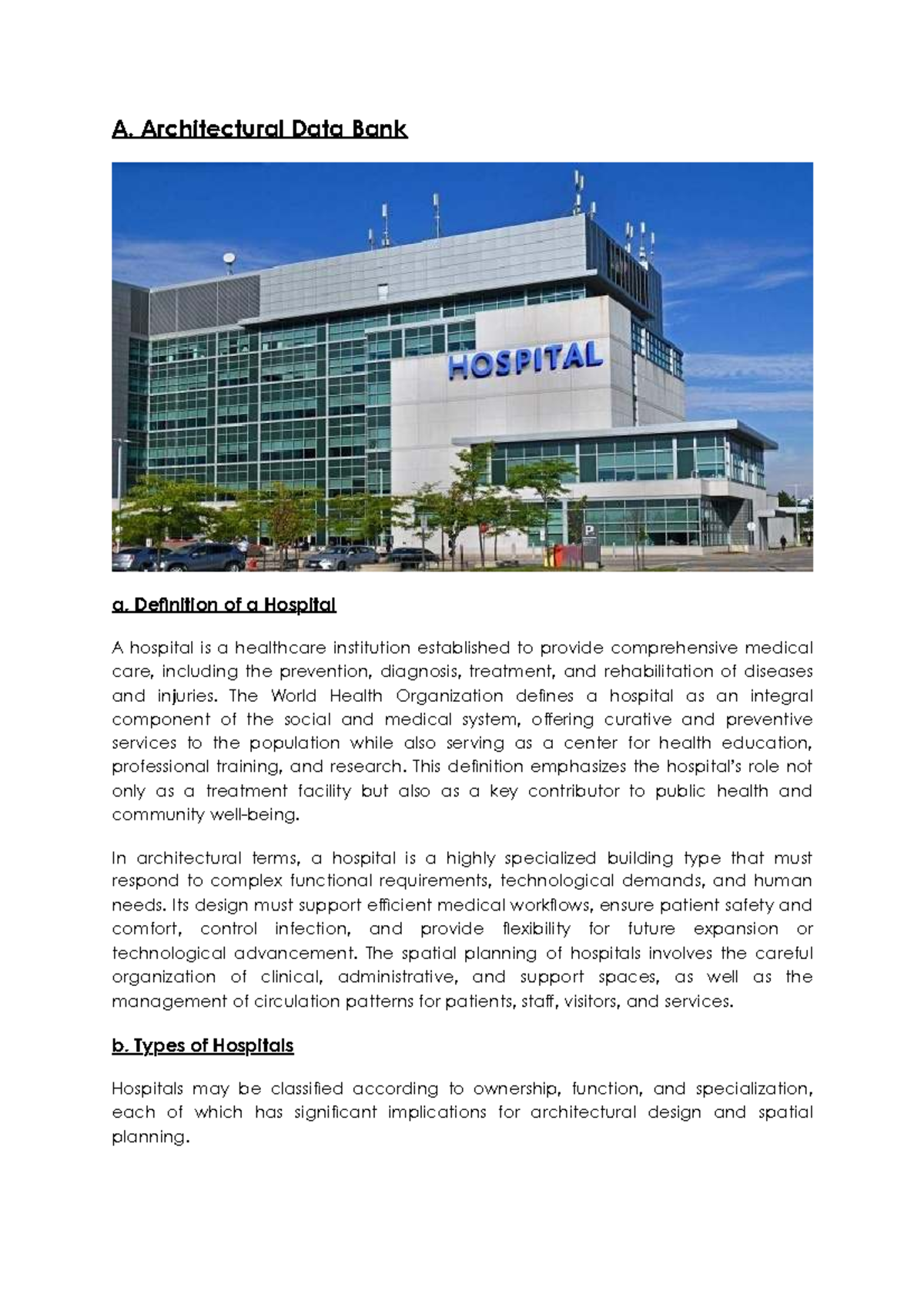A4. Architectural Overview of Hospital Design and Function - Studocu