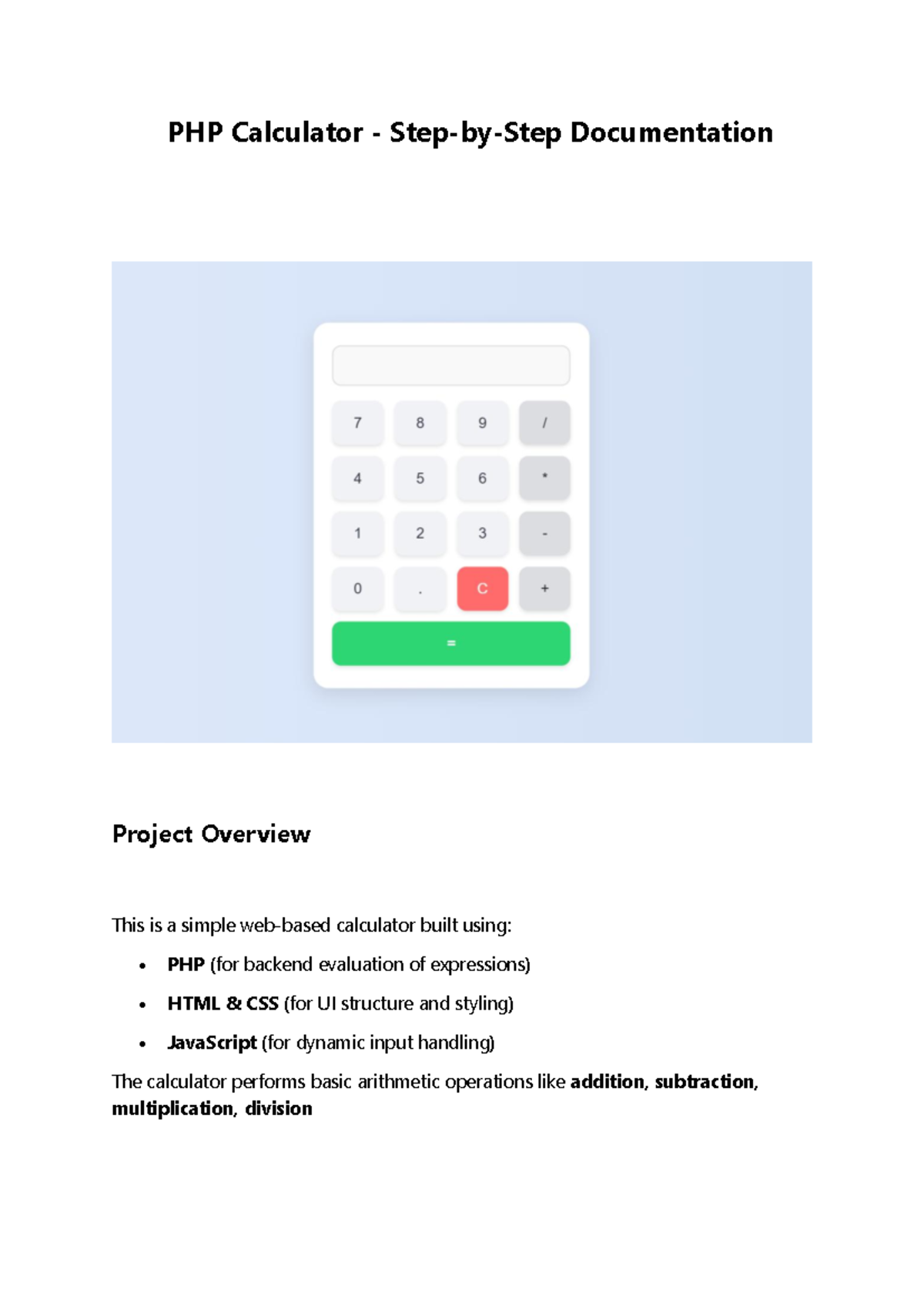 PHP Calculator - Step-by-Step Documentation for Learning Purposes - Studocu