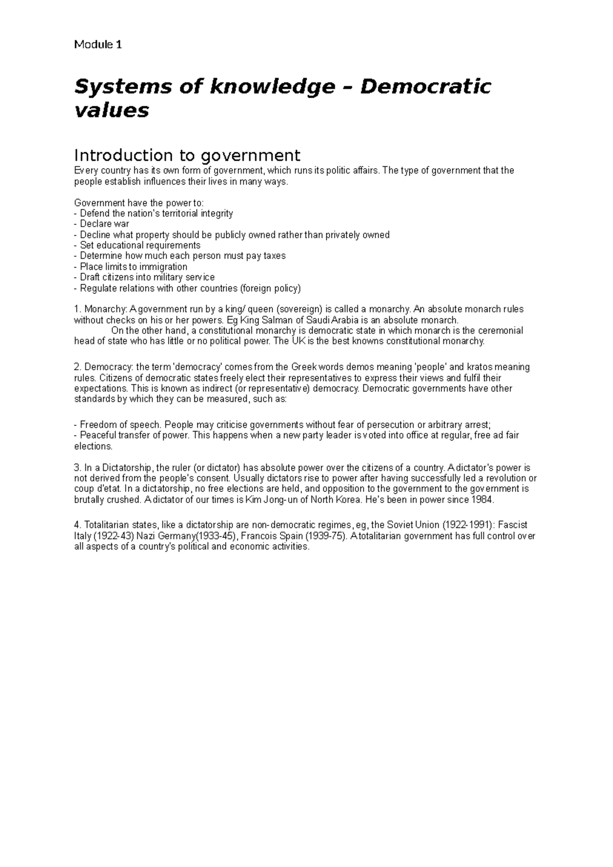 Module 1 - Understanding Democratic Systems of Knowledge - Studocu