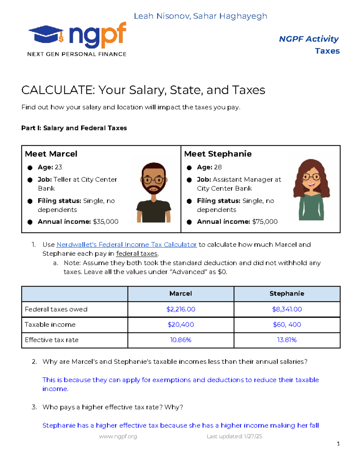 NGPF Activity: Calculate Your Salary, State, and Taxes - Studocu