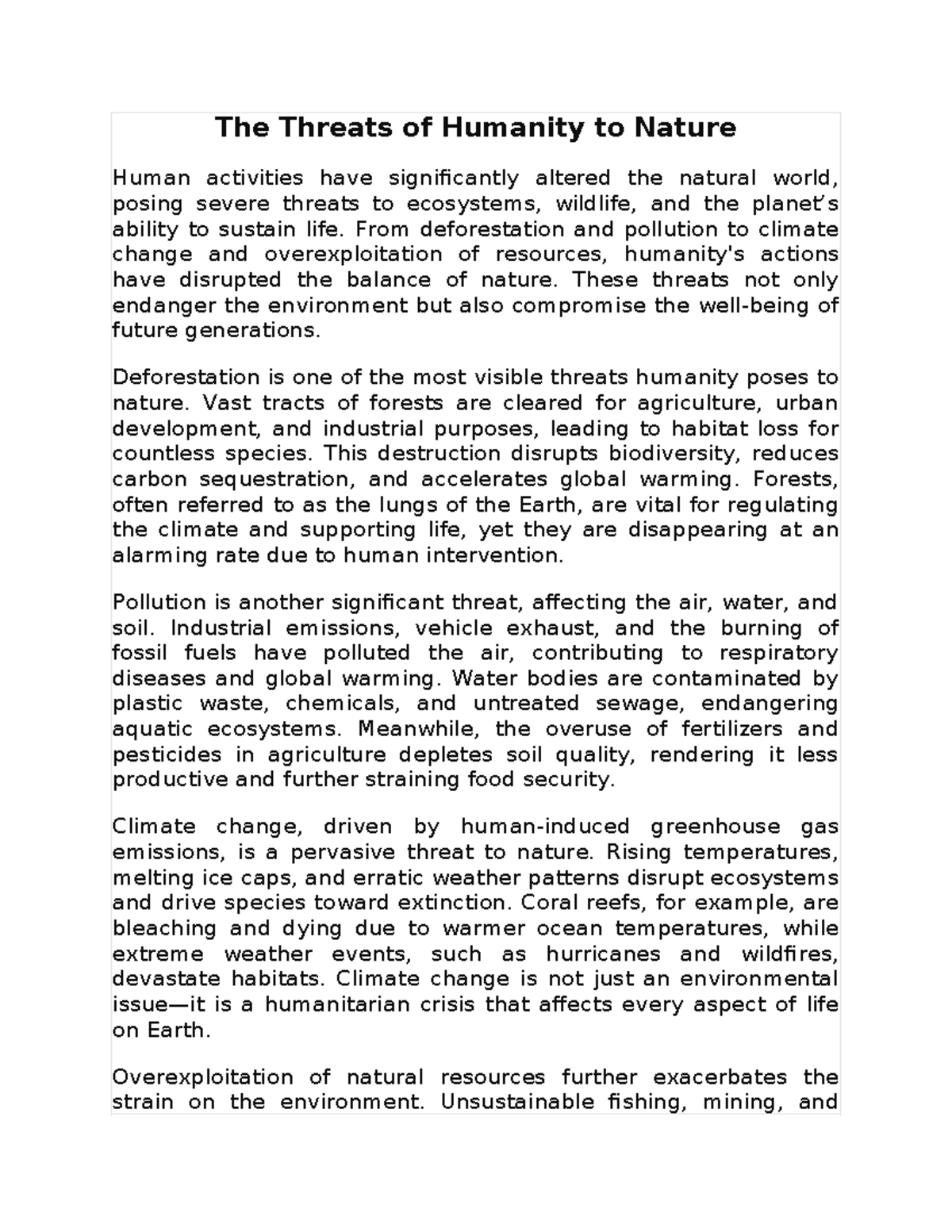 Threats to Nature: Human Impact on Ecosystems and Biodiversity - Studocu