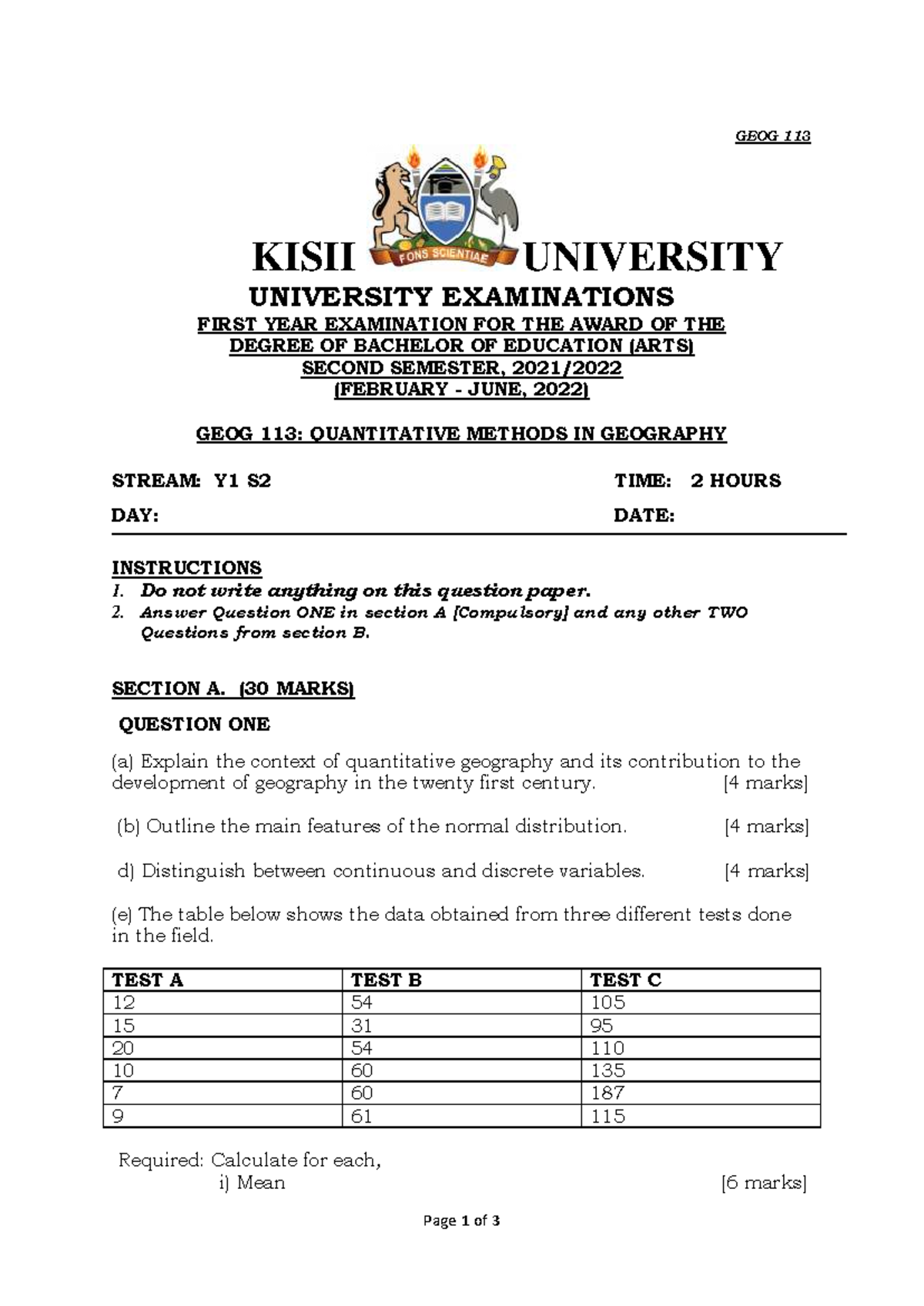 GEOG 113: Quantitative Methods in Geography - Final Exam Notes - Studocu