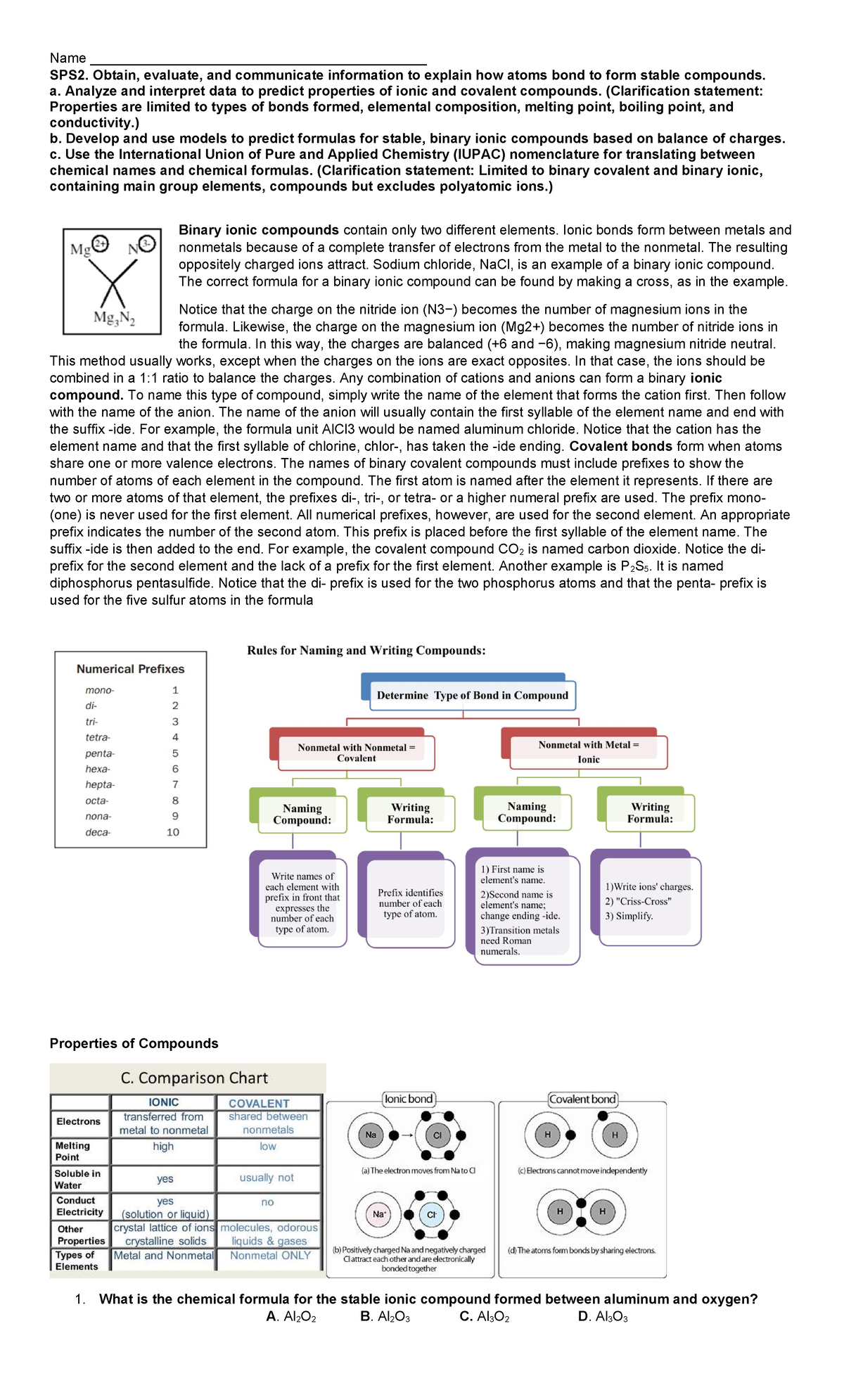 Understanding Ionic and Covalent Compounds: SPS2 Study Guide - Name ...