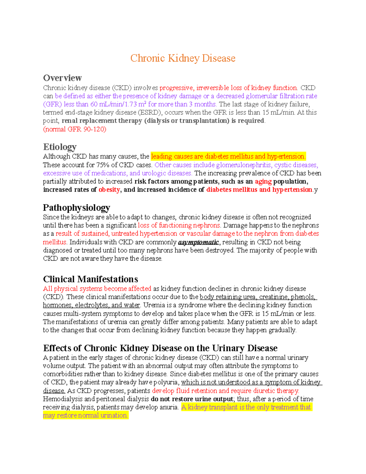 Comprehensive Overview of Chronic Kidney Disease (CKD) Essentials - Studocu